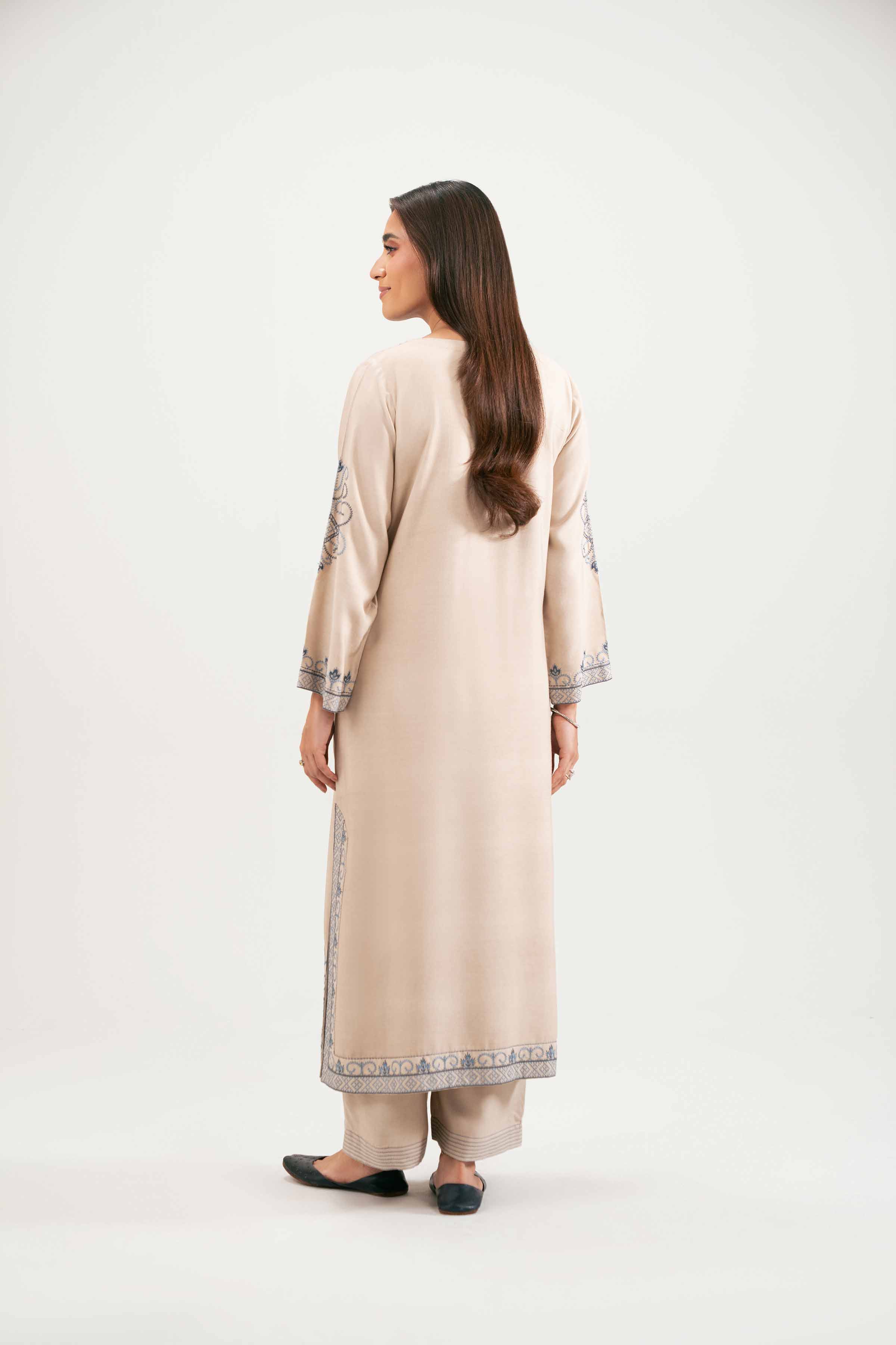 2 Piece - Embroidered Suit - KFW25-102 READY TO WEAR - LUXURY Beige Silk 2PC Embroidered