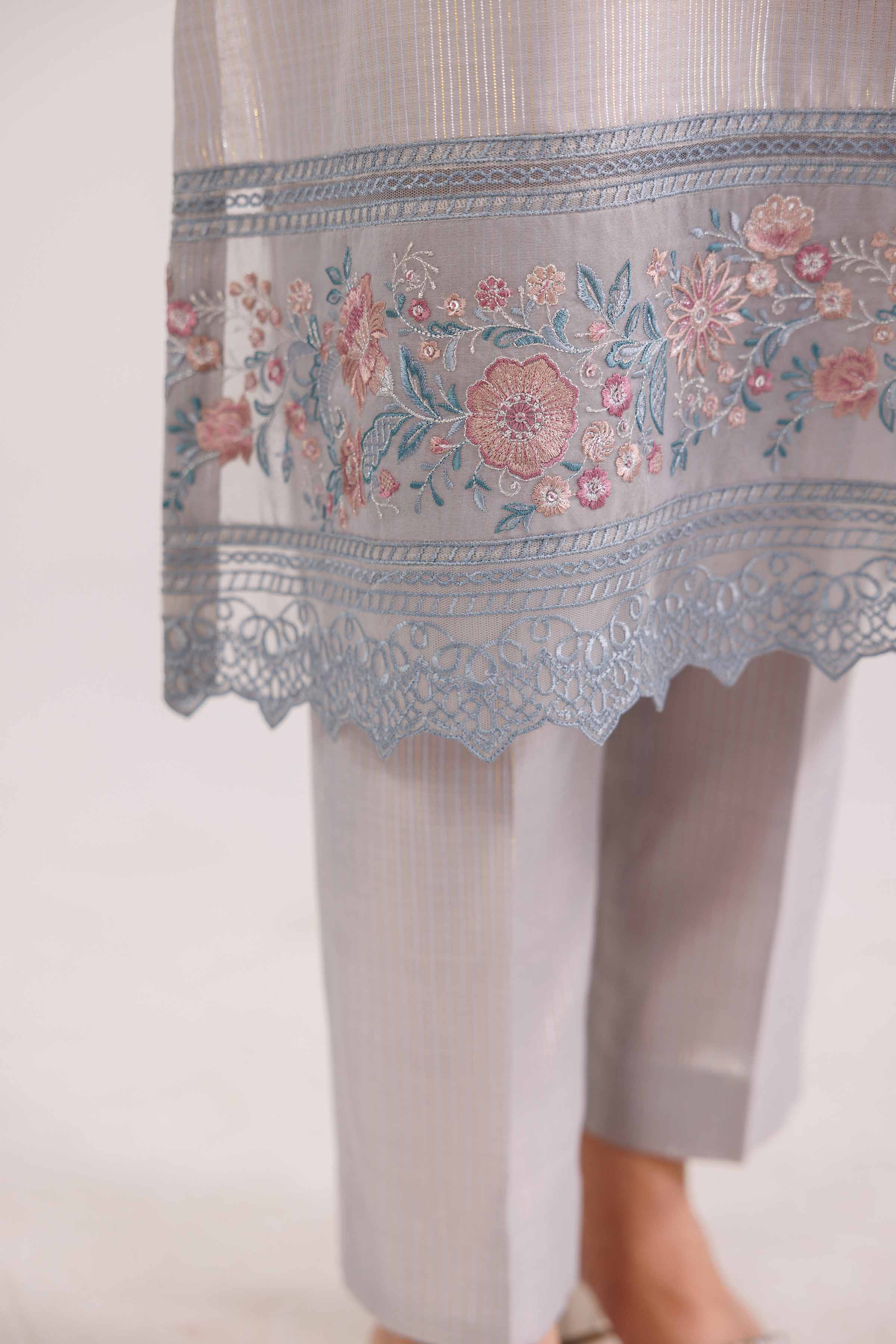 2 Piece - Embroidered Suit - KFW25-138 READY TO WEAR - LUXURY Grey Yarn Dyed 2PC Embroidered