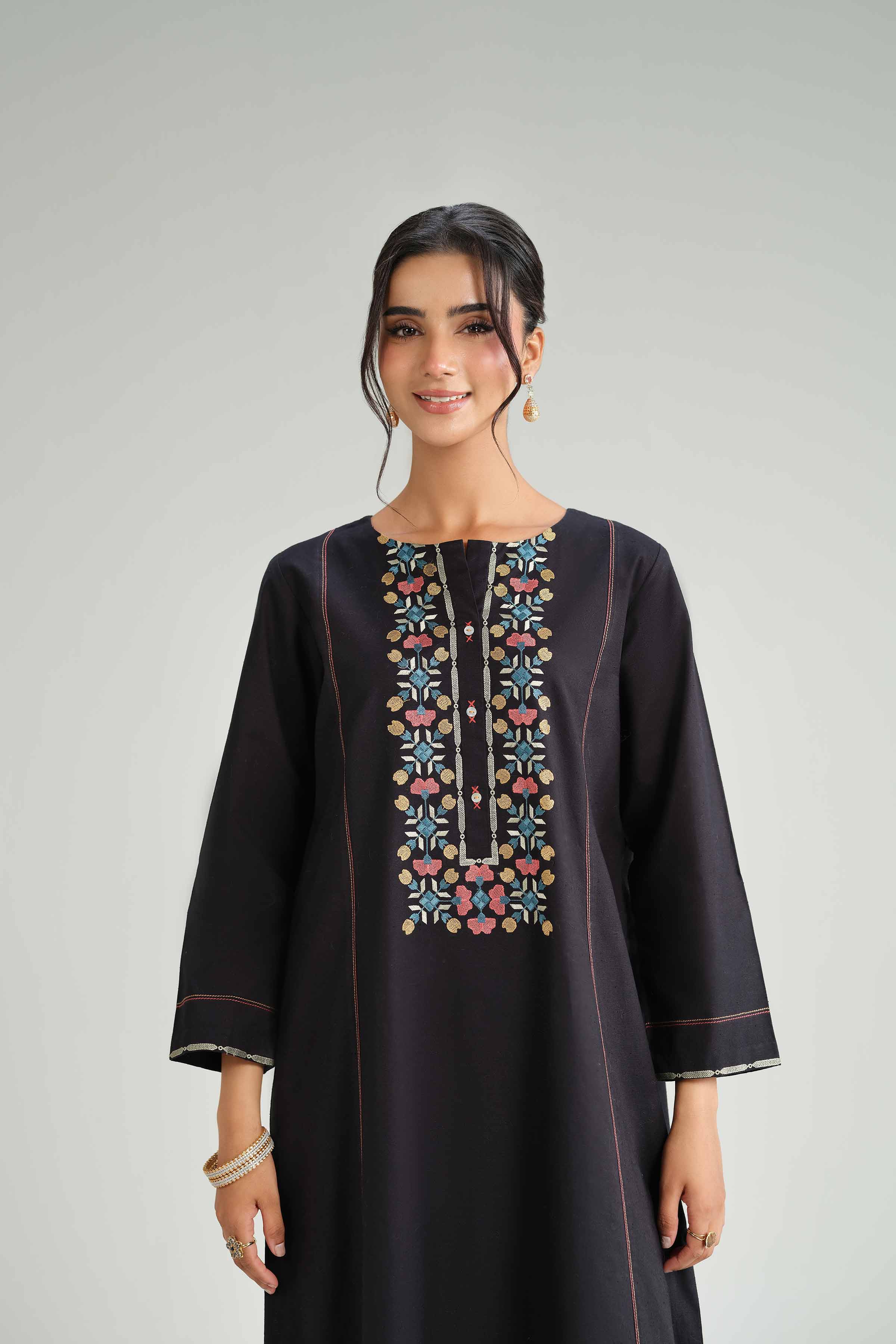 2 Piece - Embroidered Suit - KFW25-173 READY TO WEAR - LUXURY Black Karandi 2PC Embroidered