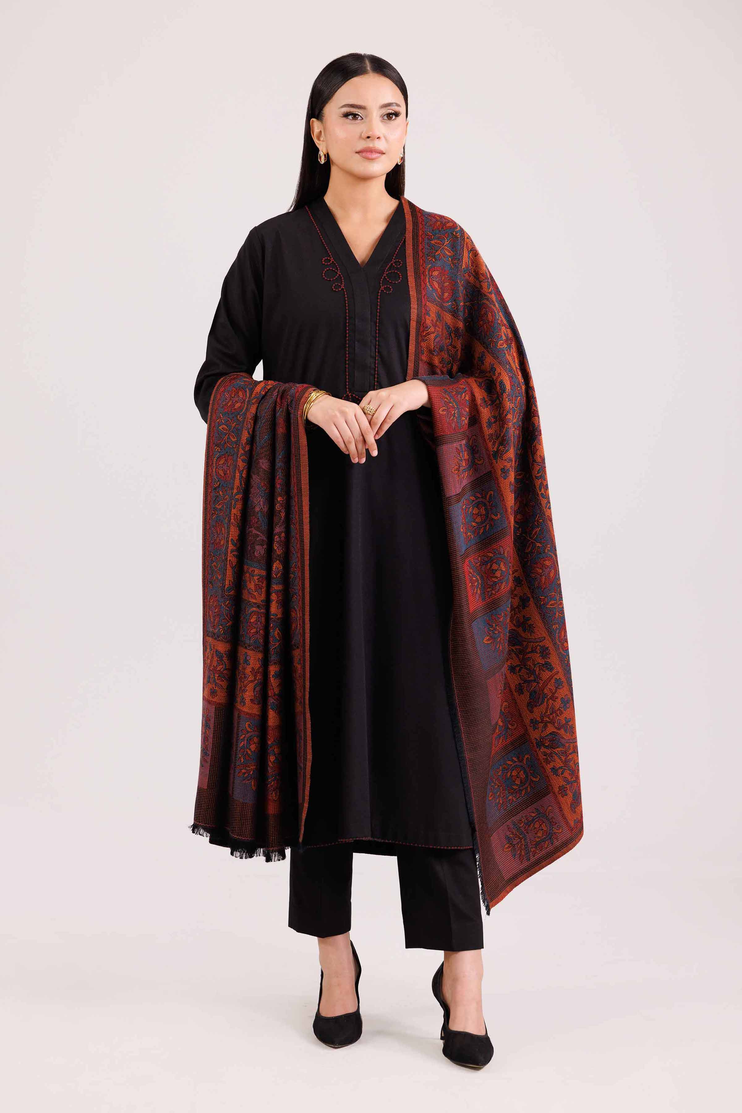 3 Piece - Embroidered Suit - KFW25-175 READY TO WEAR - LUXURY Black Karandi 3PC Embroidered