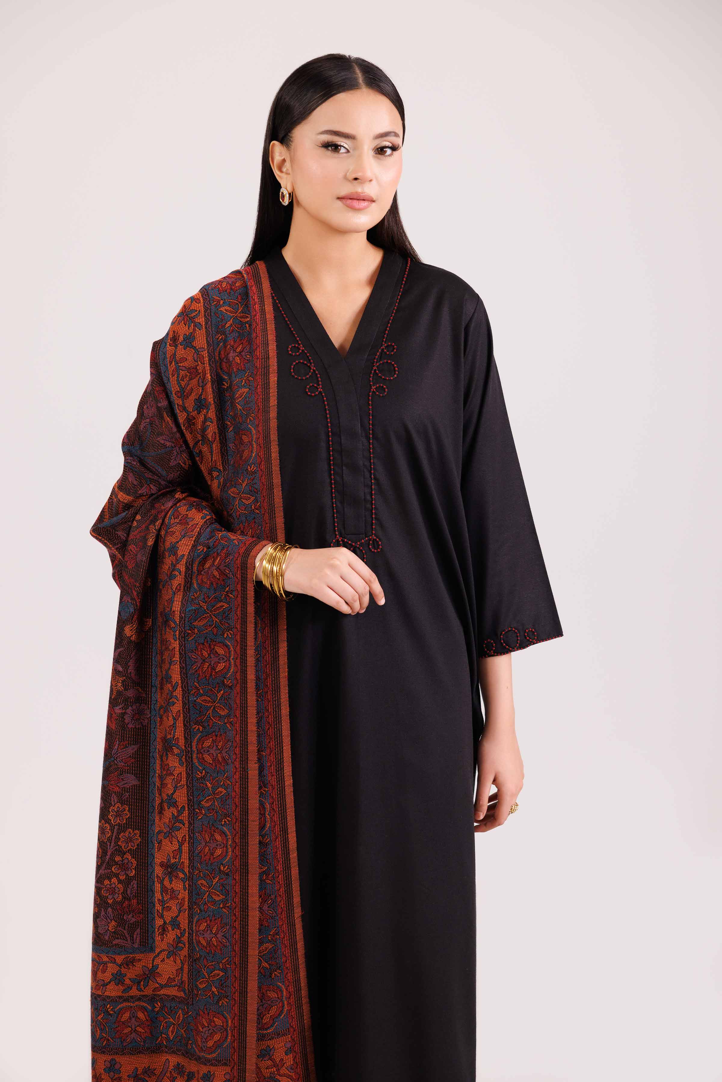 3 Piece - Embroidered Suit - KFW25-175 READY TO WEAR - LUXURY Black Karandi 3PC Embroidered