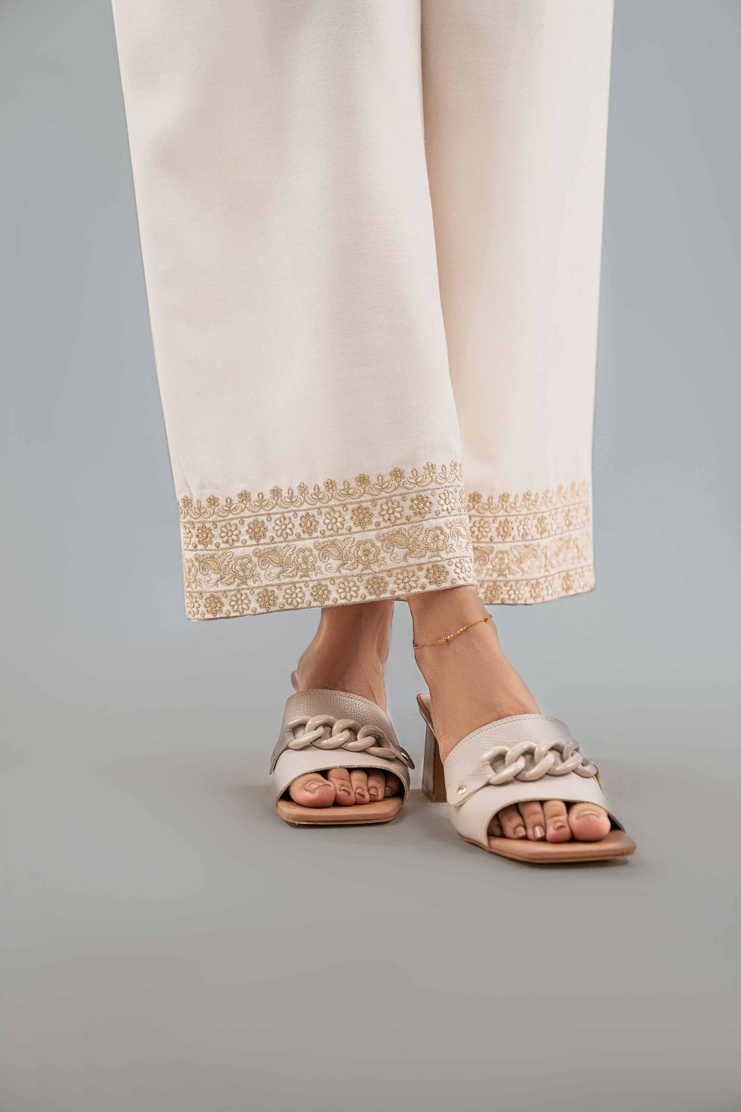 Embroidered Pants - KFW25-197 READY TO WEAR - LUXURY White Silk 1PC Embroidered