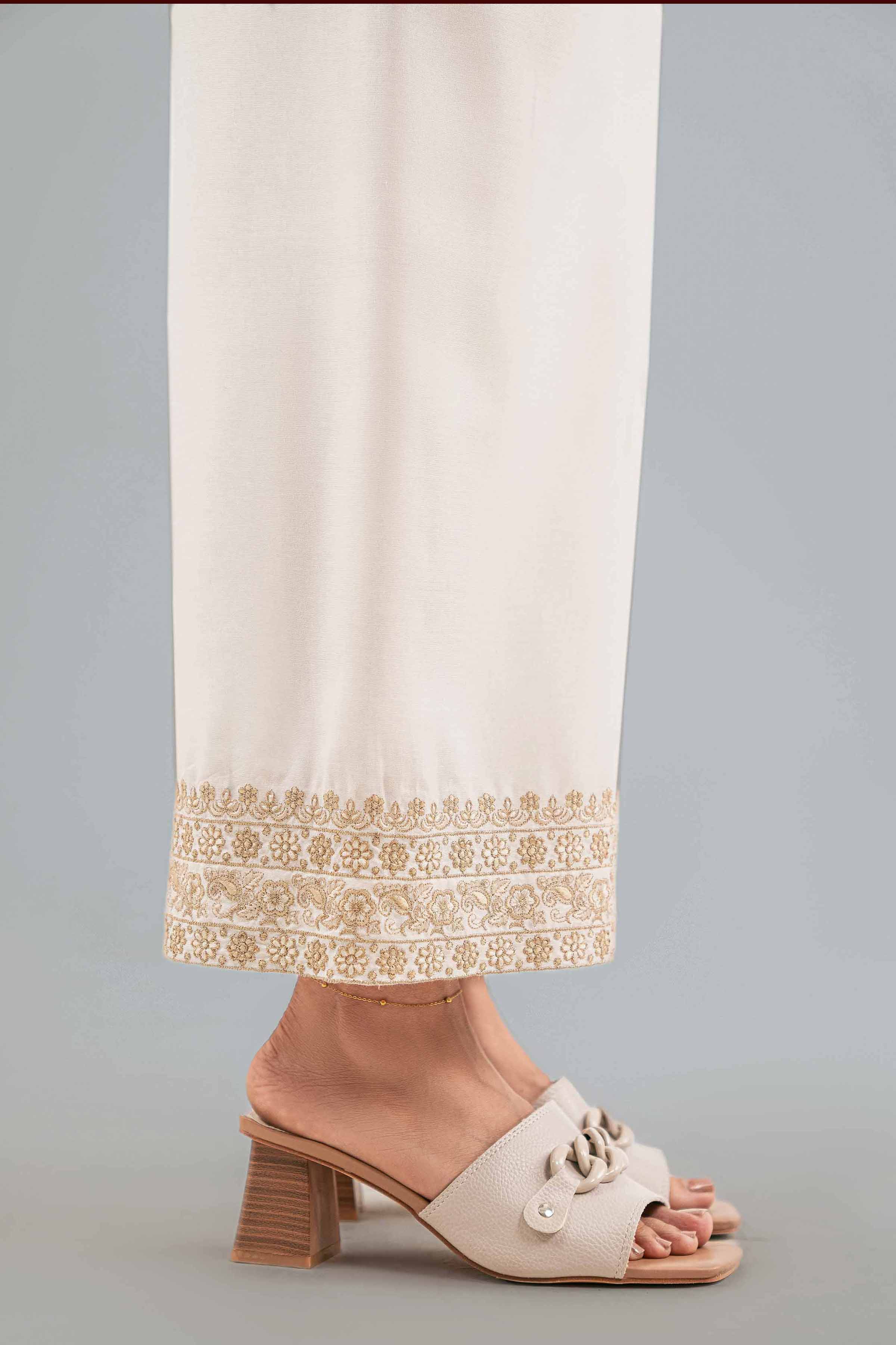 Embroidered Pants - KFW25-197 READY TO WEAR - LUXURY White Silk 1PC Embroidered