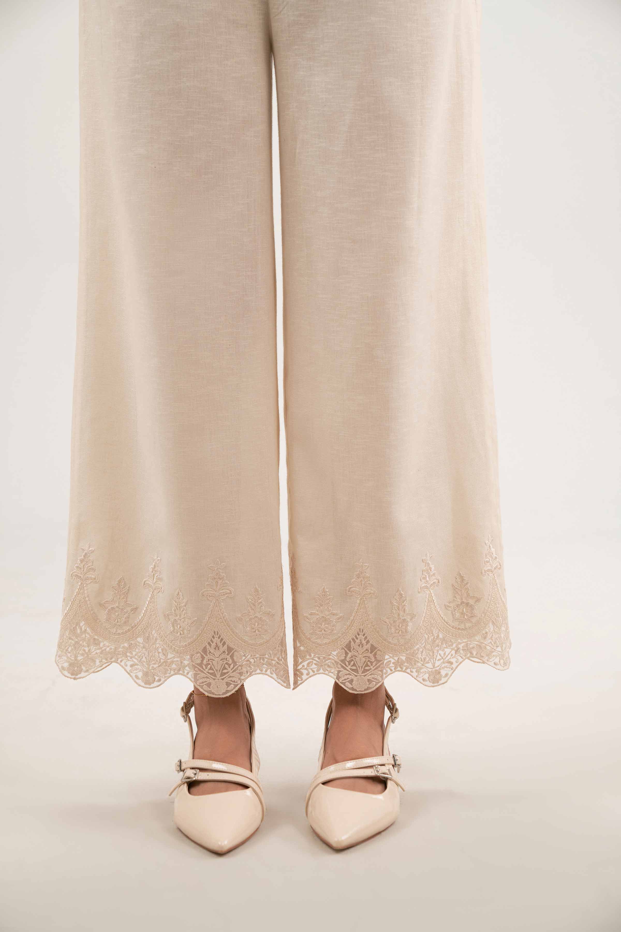 Embroidered Trousers - KFW25-198 READY TO WEAR - LUXURY White Karandi 1PC Embroidered