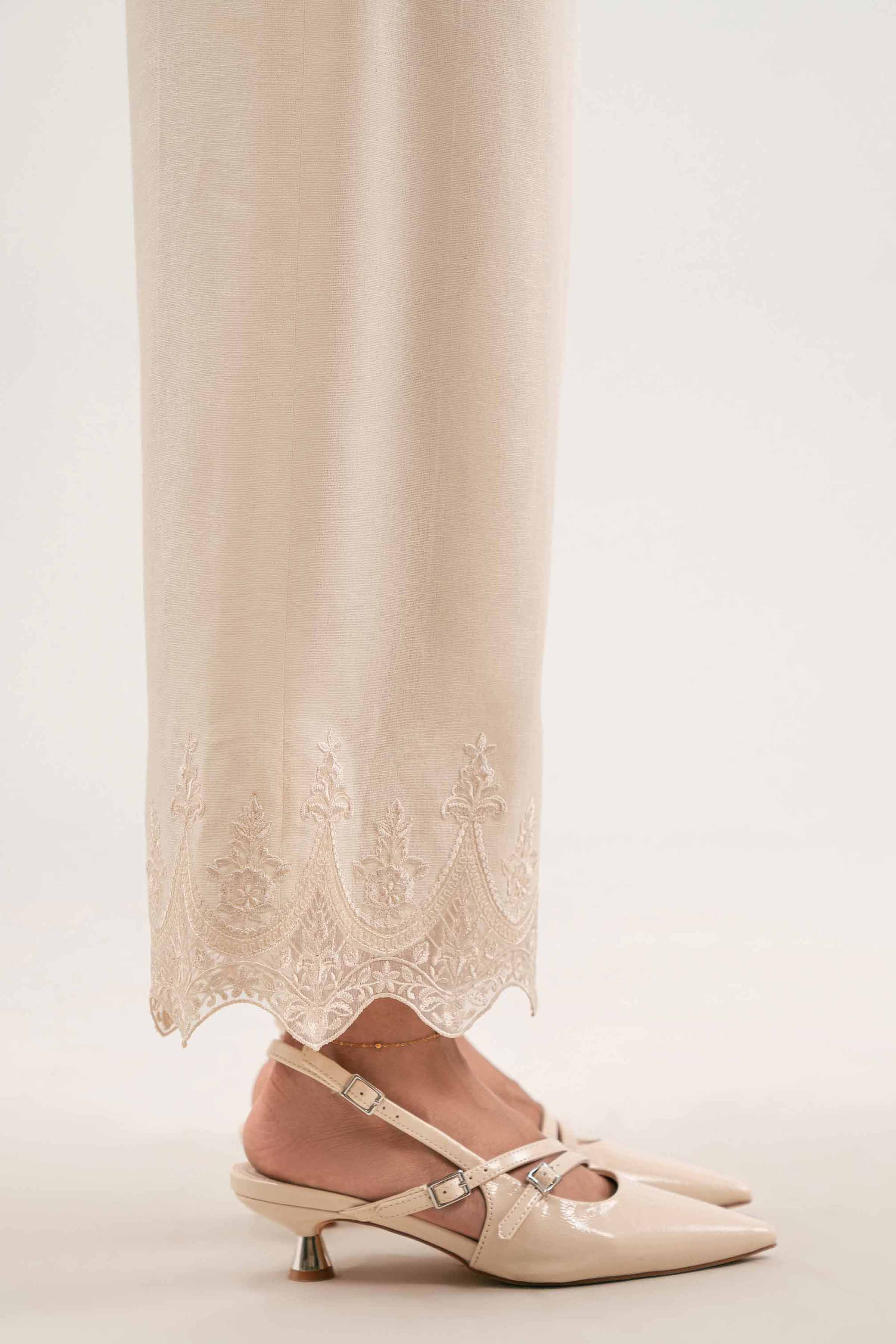 Embroidered Trousers - KFW25-198 READY TO WEAR - LUXURY White Karandi 1PC Embroidered