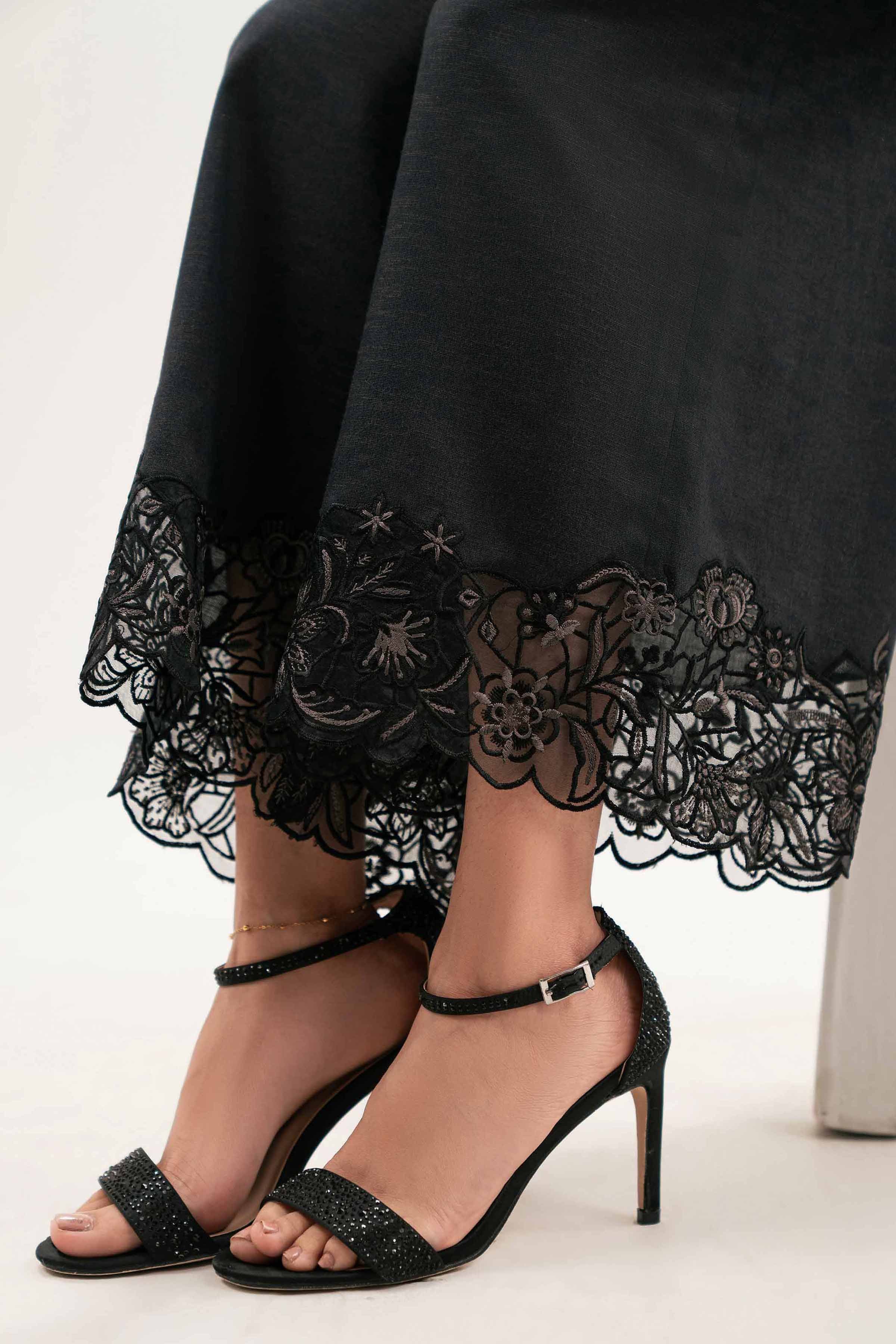 Embroidered Pants - KFW25-199 READY TO WEAR - LUXURY Black Karandi 1PC Embroidered