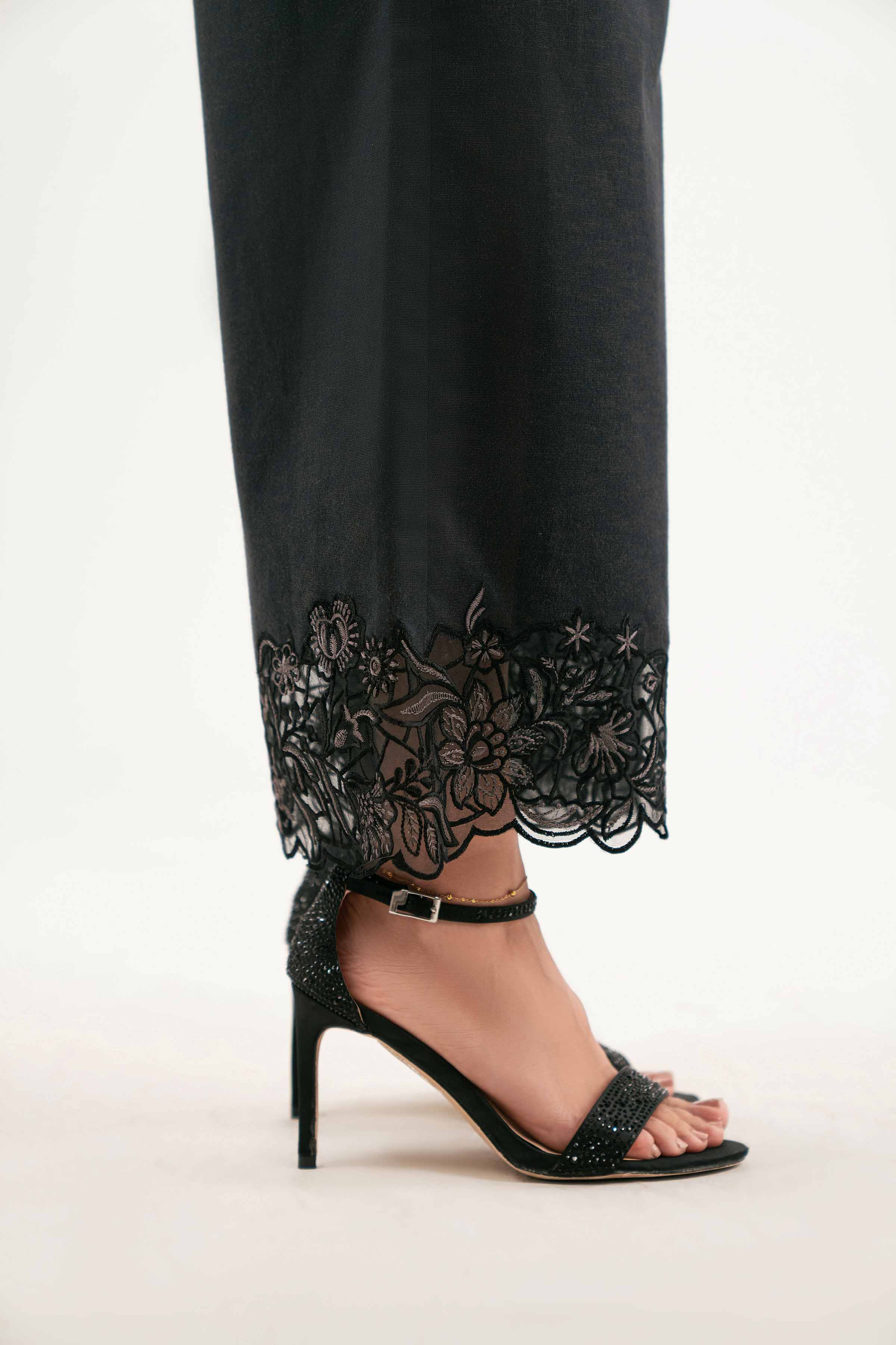Embroidered Pants - KFW25-199 READY TO WEAR - LUXURY Black Karandi 1PC Embroidered