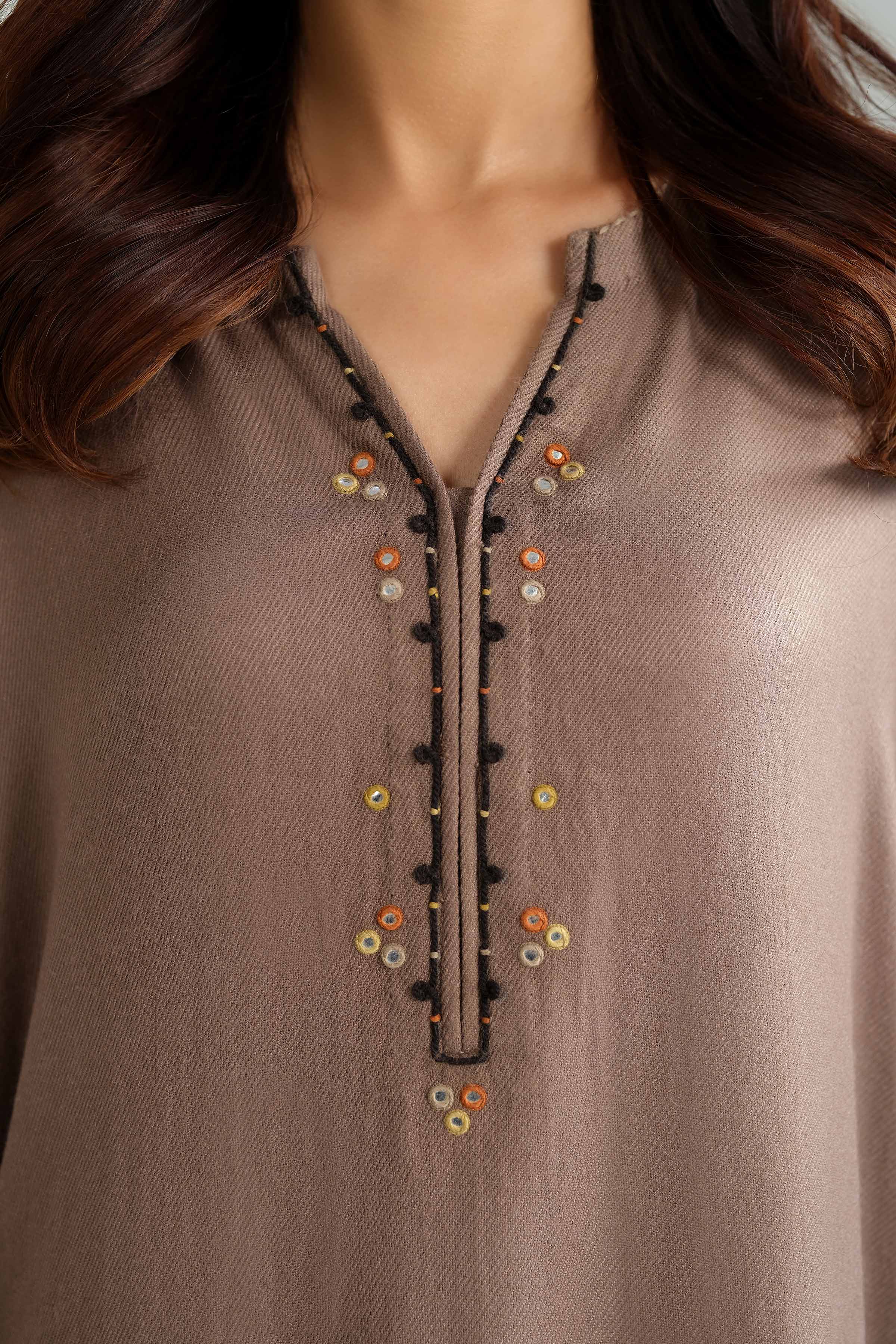 2 Piece - Embroidered Suit - KFW25-200 READY TO WEAR - LUXURY Brown Wool 2PC Embroidered