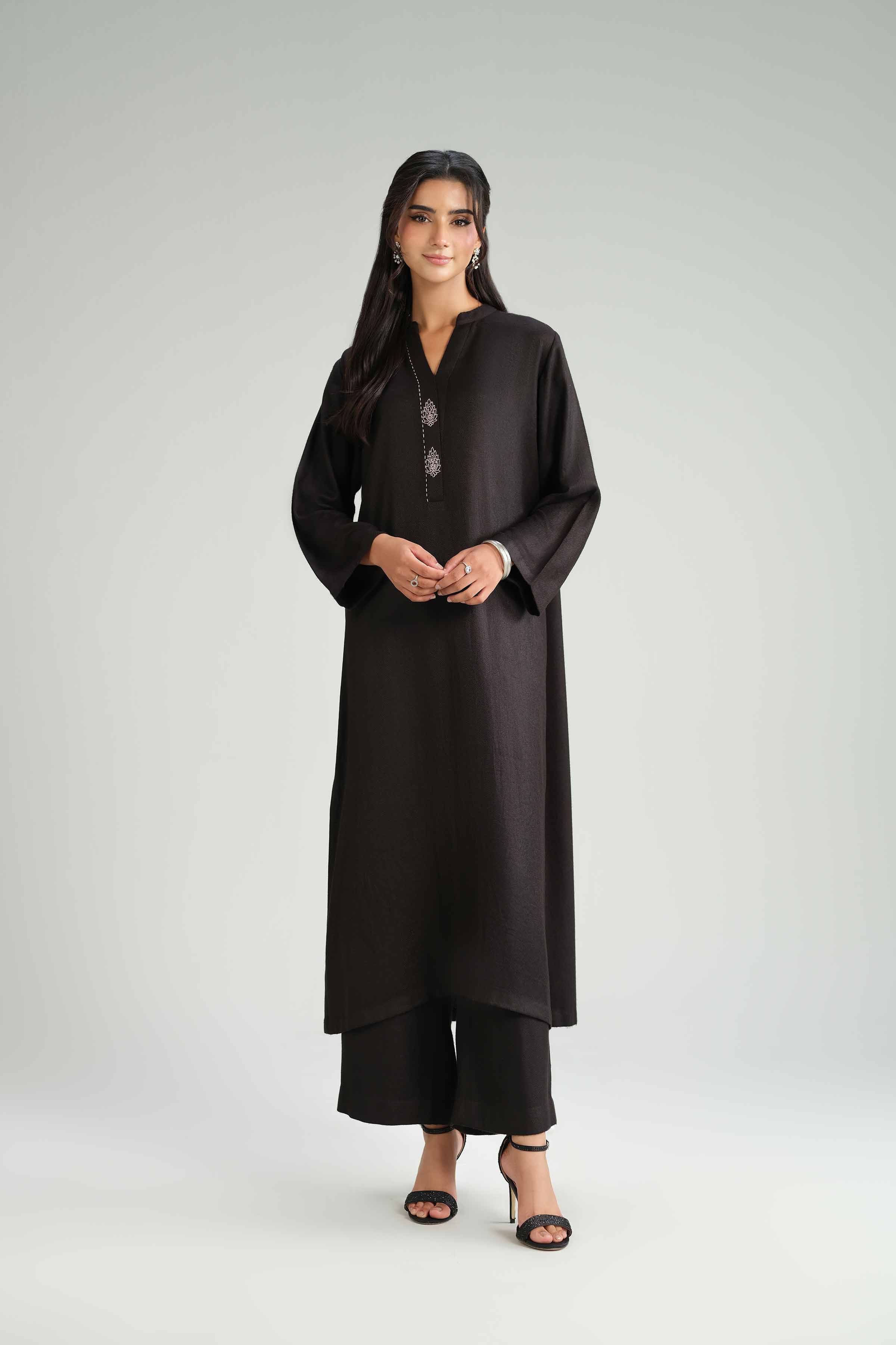 2 Piece - Embroidered Suit - KFW25-202 READY TO WEAR Black Wool 2PC Embroidered