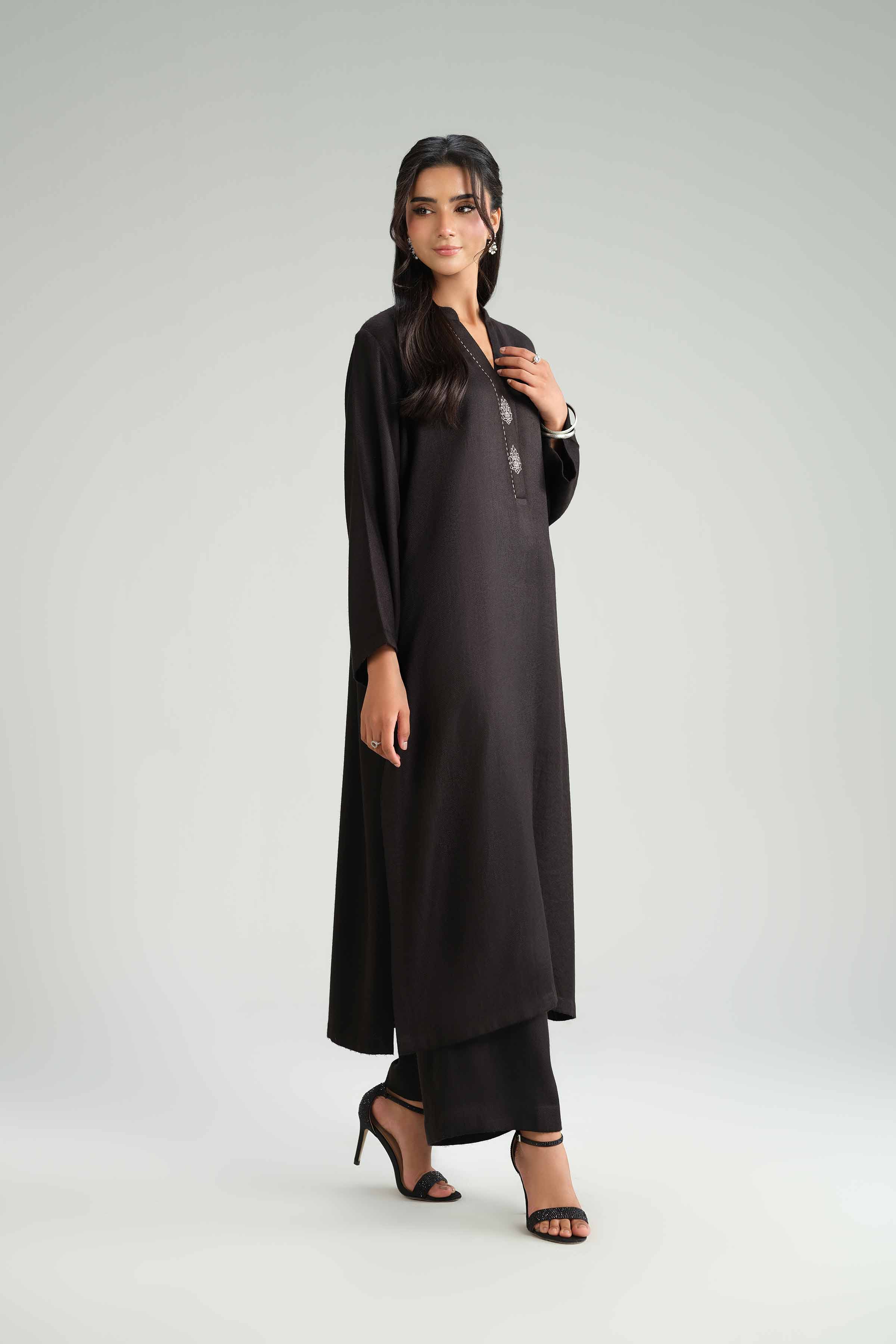 2 Piece - Embroidered Suit - KFW25-202 READY TO WEAR Black Wool 2PC Embroidered