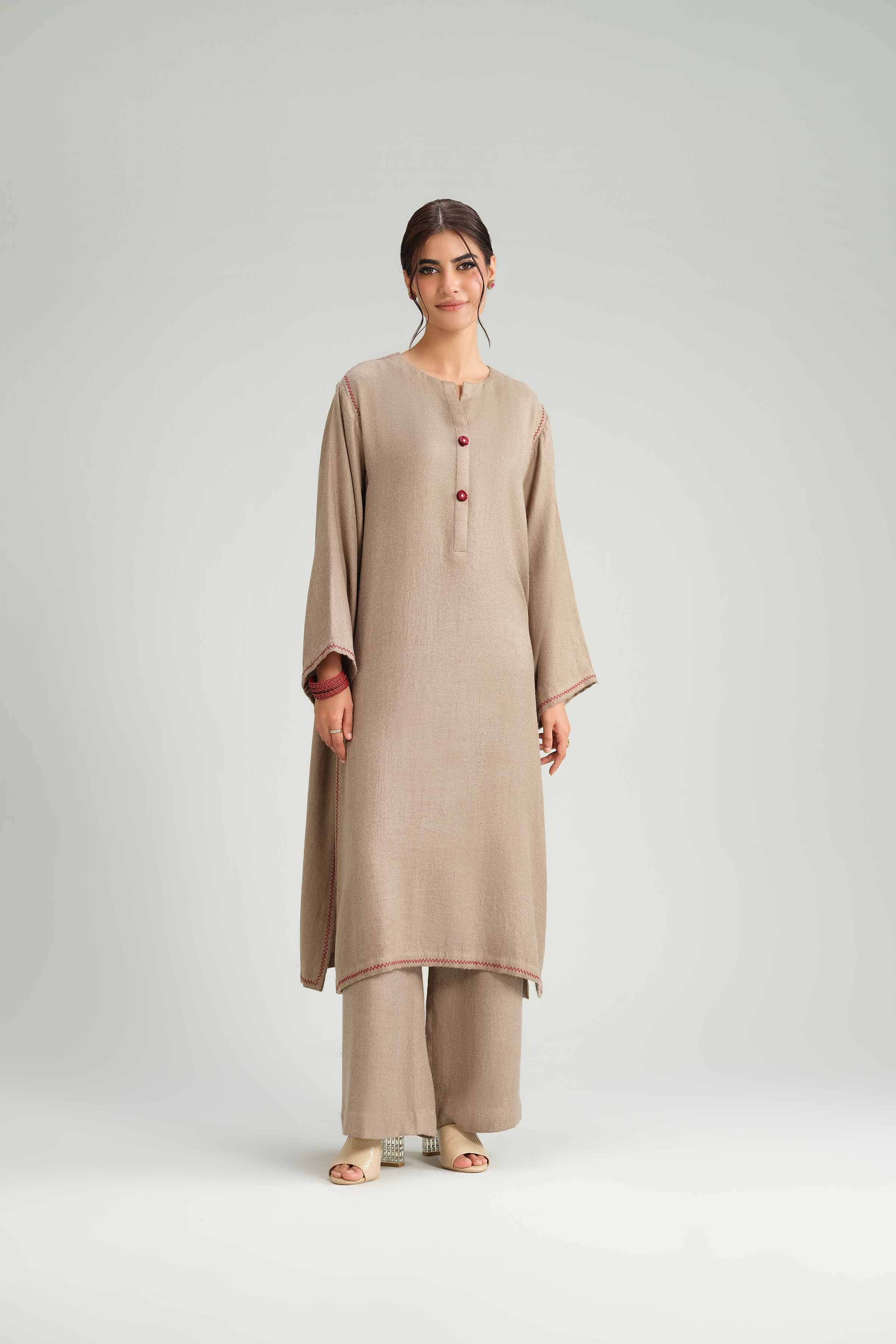 2 Piece - Embroidered Suit - KFW25-203 READY TO WEAR Brown Wool 2PC Embroidered