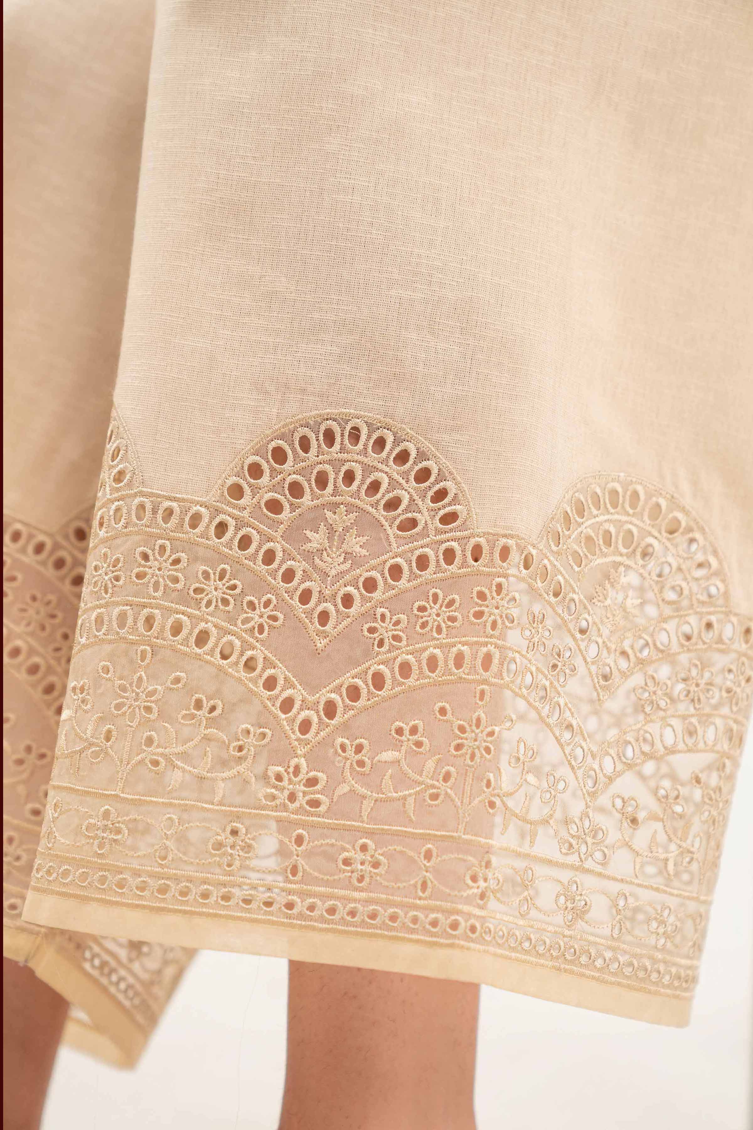 Embroidered Culottes - KFW25-211 READY TO WEAR - LUXURY Beige Karandi 1PC Embroidered