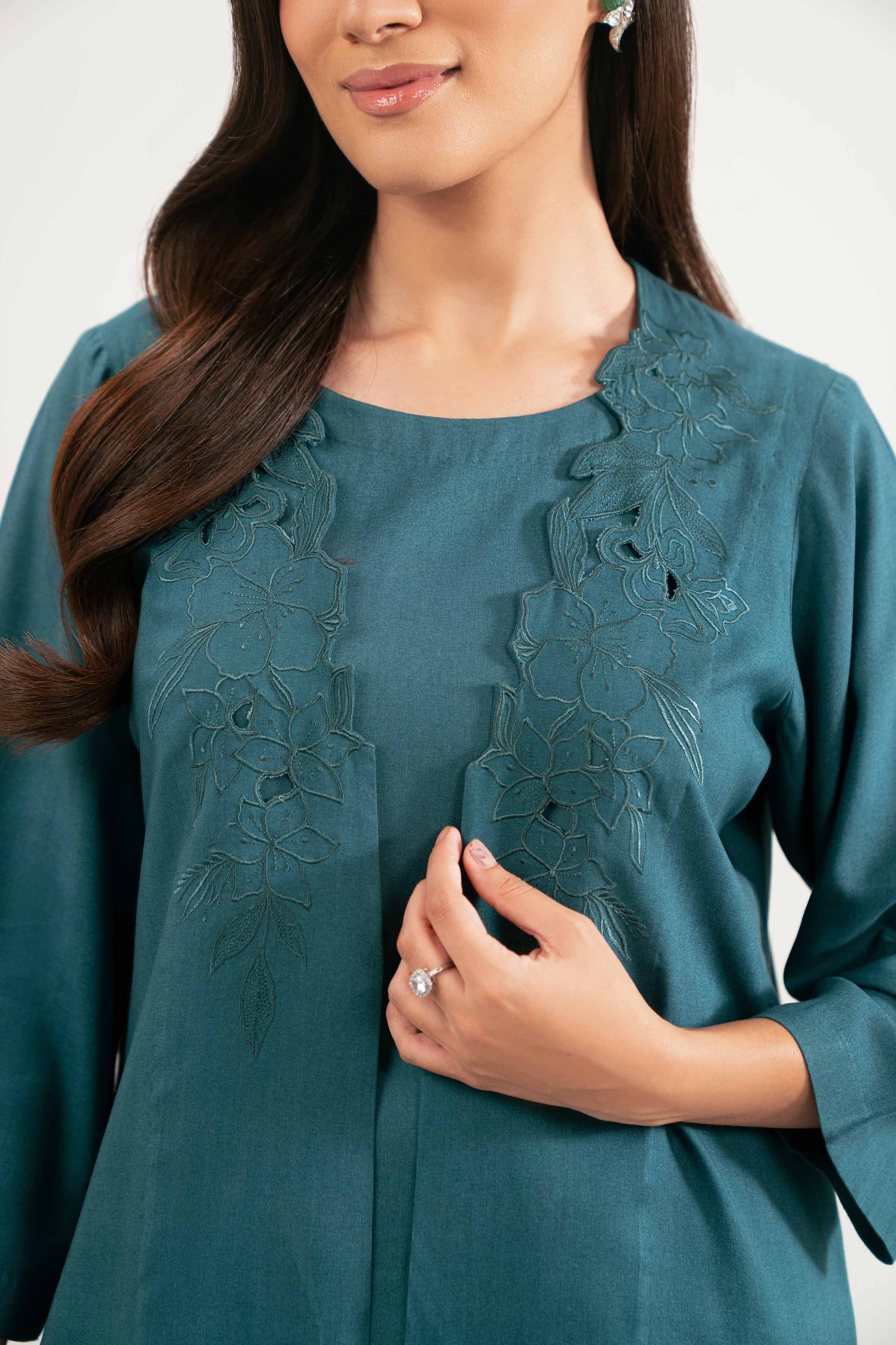 3 Piece - Embroidered Suit - KFW25-213 READY TO WEAR - LUXURY Blue Linen 3PC Embroidered