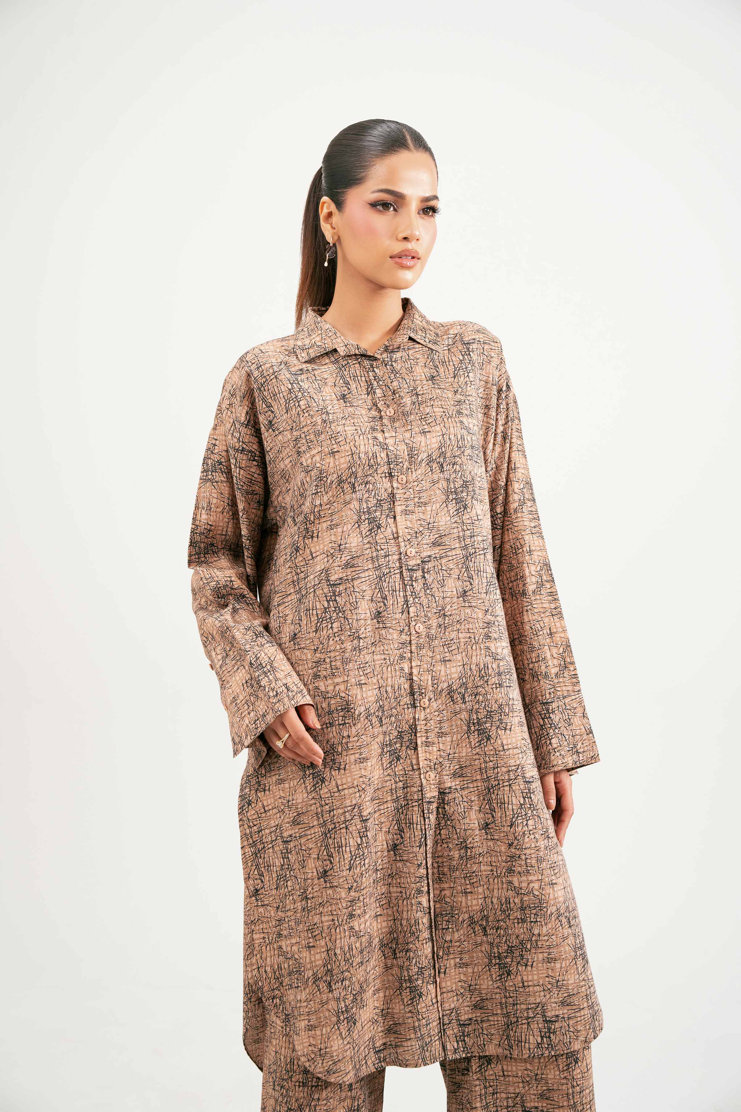 2 Piece - Printed Suit - KFW25-218 READY TO WEAR - LUXURY Brown Jacquard 2PC Printed