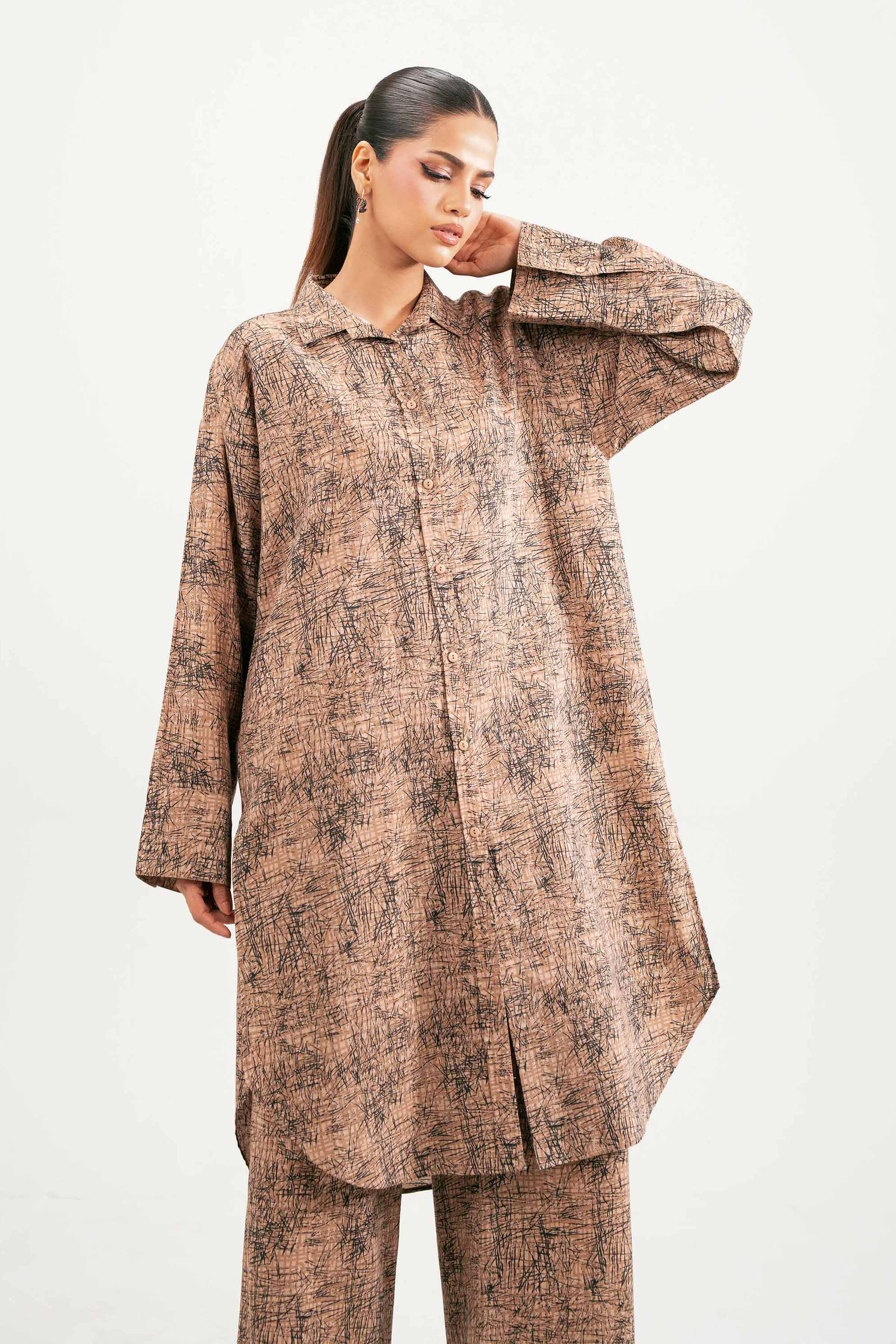 2 Piece - Printed Suit - KFW25-218 READY TO WEAR - LUXURY Brown Jacquard 2PC Printed