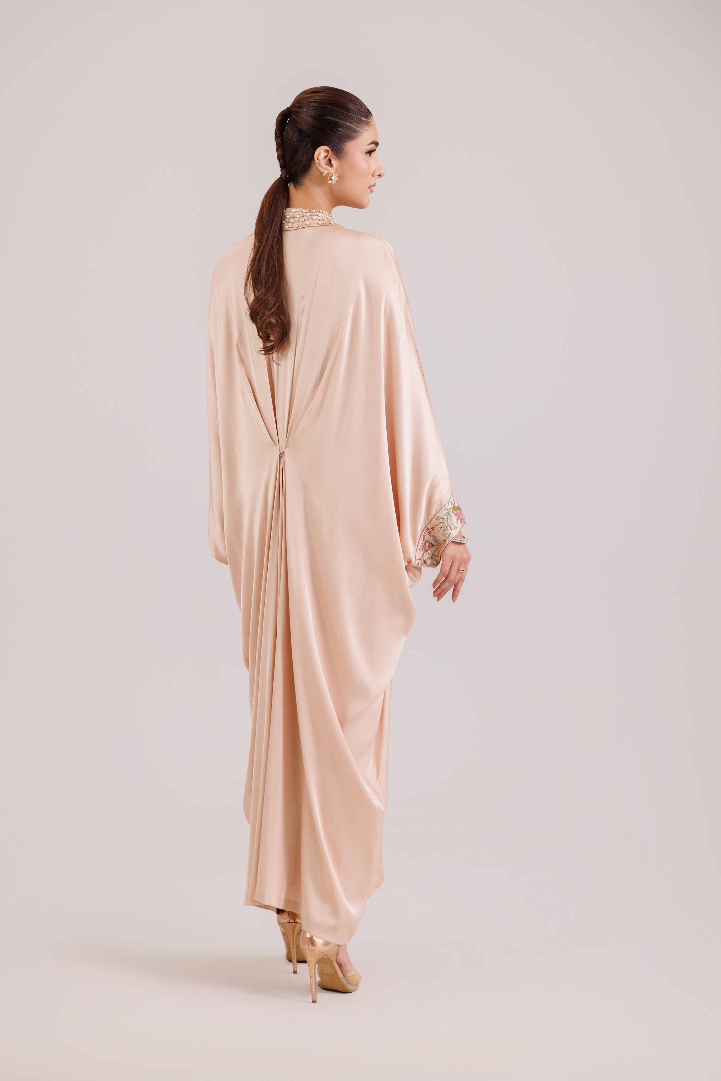 2 Piece - Embroidered Suit - KFW25-70 READY TO WEAR - LUXURY Beige Silk 2PC Embroidered