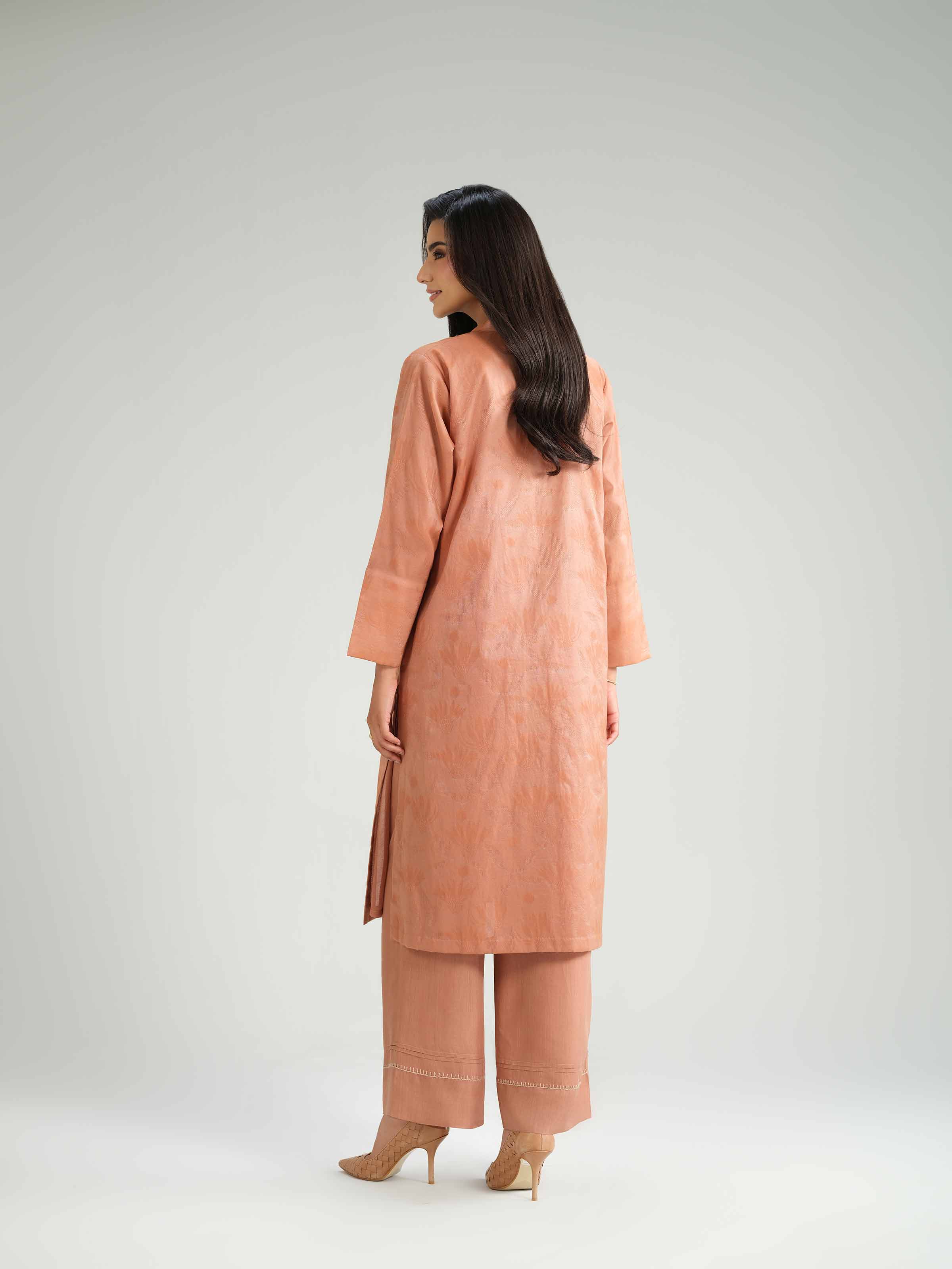 2 Piece - Basic Suit - KFW25-73 READY TO WEAR Pink Jacquard 2PC Solids