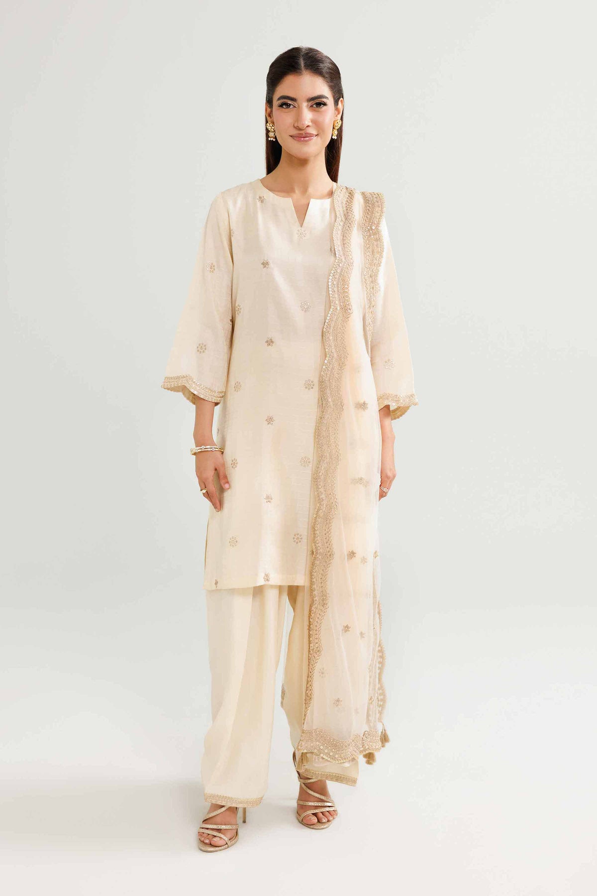 3 Piece - Embroidered Suit - KFW25-85 White Silk 3PC Embroidered Nishat Australia