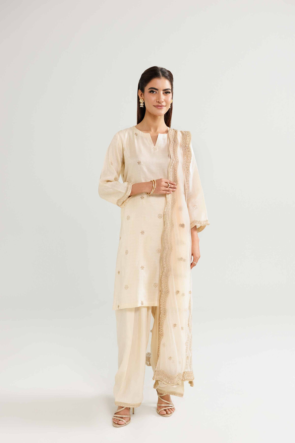 3 Piece - Embroidered Suit - KFW25-85 White Silk 3PC Embroidered Nishat Australia