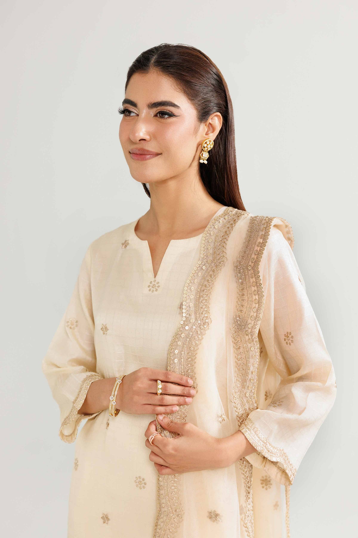 3 Piece - Embroidered Suit - KFW25-85 White Silk 3PC Embroidered Nishat Australia