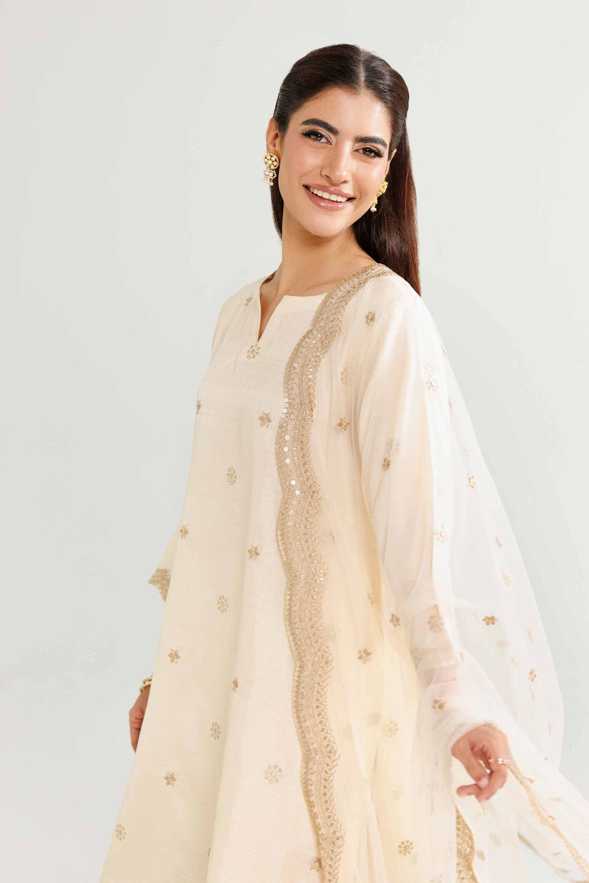 3 Piece - Embroidered Suit - KFW25-85 White Silk 3PC Embroidered Nishat Australia