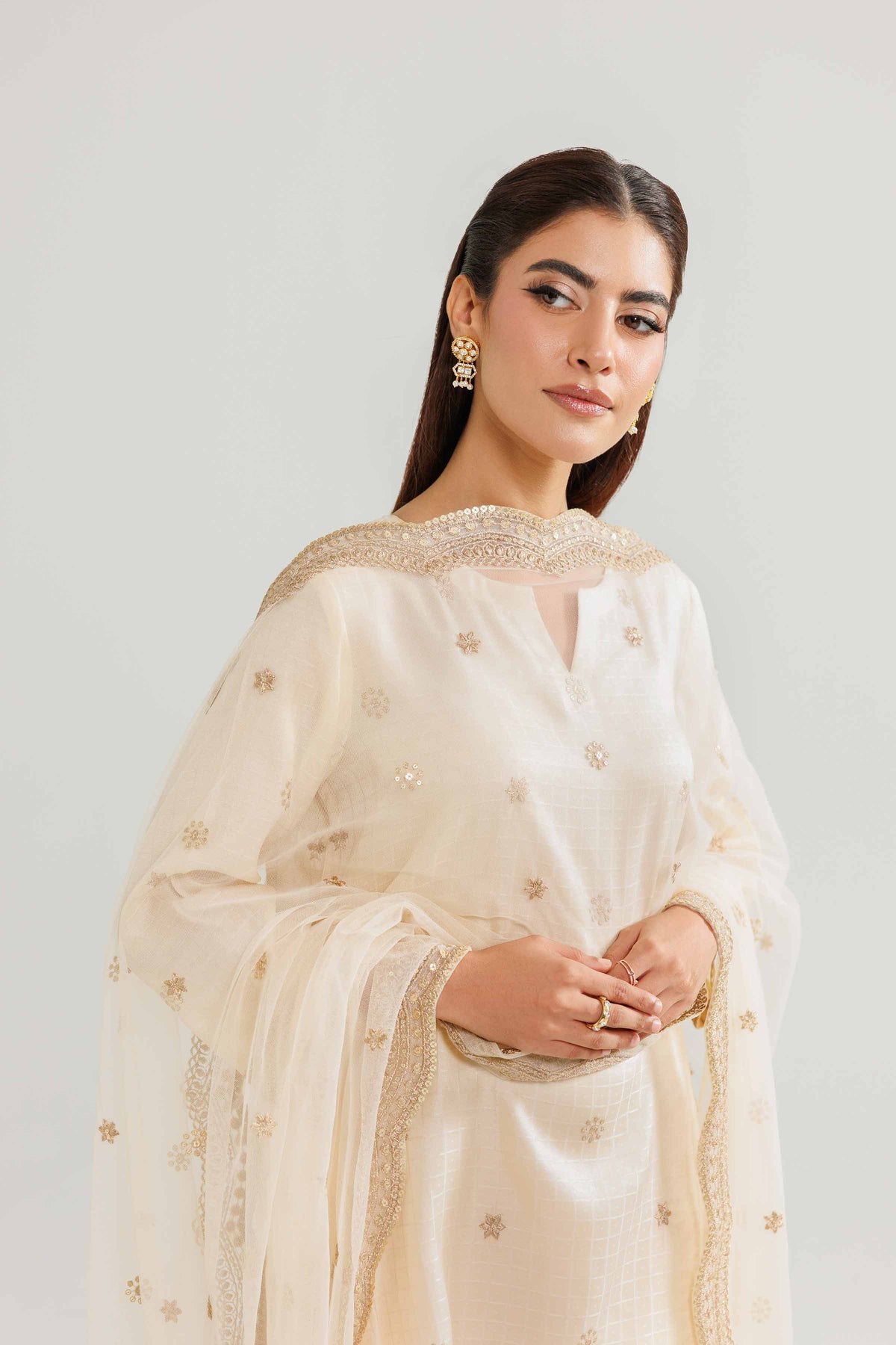 3 Piece - Embroidered Suit - KFW25-85 White Silk 3PC Embroidered Nishat Australia