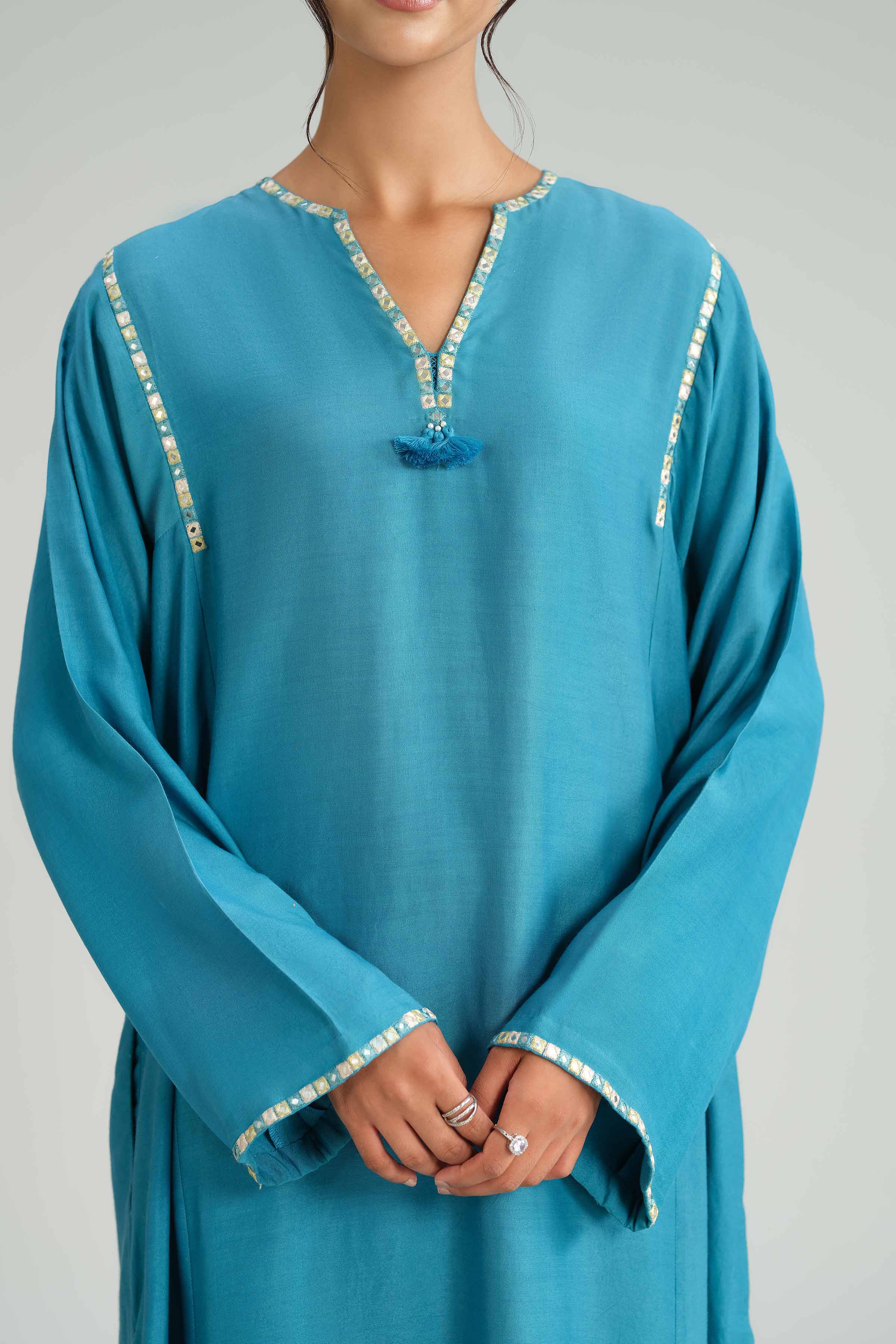 2 Piece - Basic Suit - KFW25-86 READY TO WEAR - LUXURY Blue Silk 2PC Solids