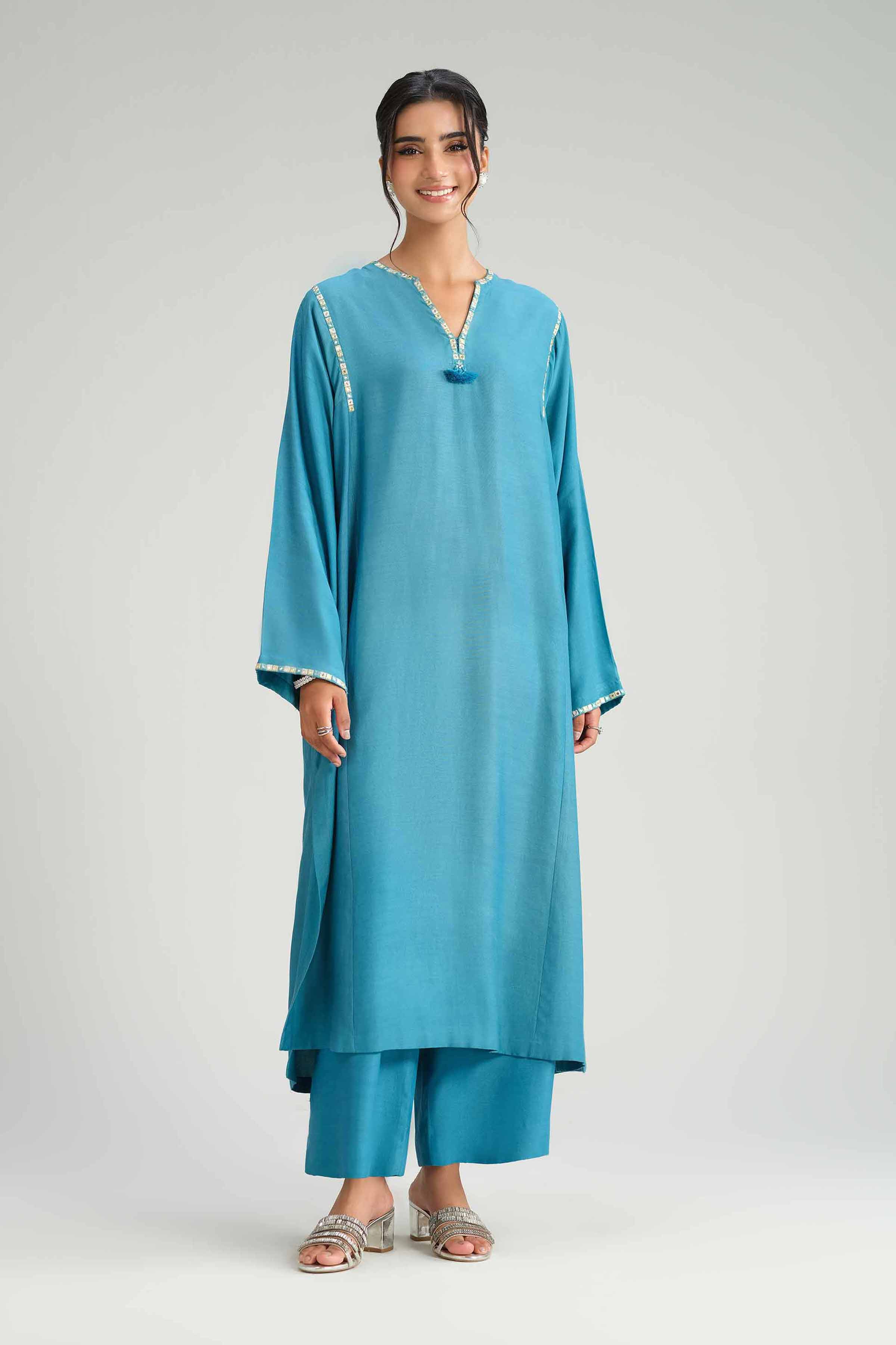 2 Piece - Basic Suit - KFW25-86 READY TO WEAR - LUXURY Blue Silk 2PC Solids