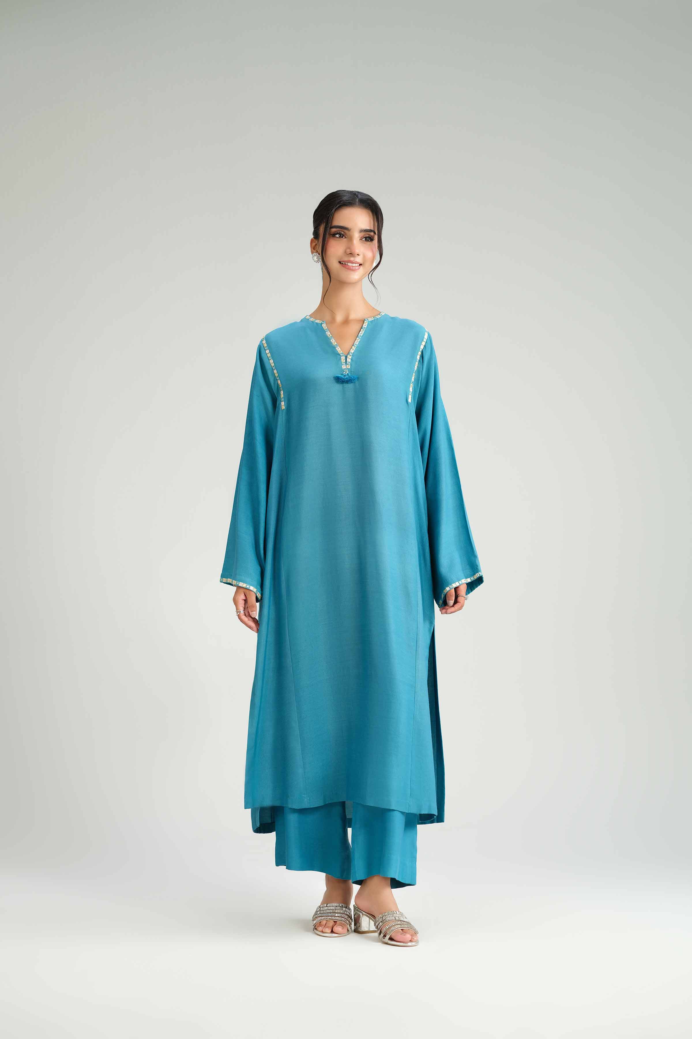 2 Piece - Basic Suit - KFW25-86 READY TO WEAR - LUXURY Blue Silk 2PC Solids