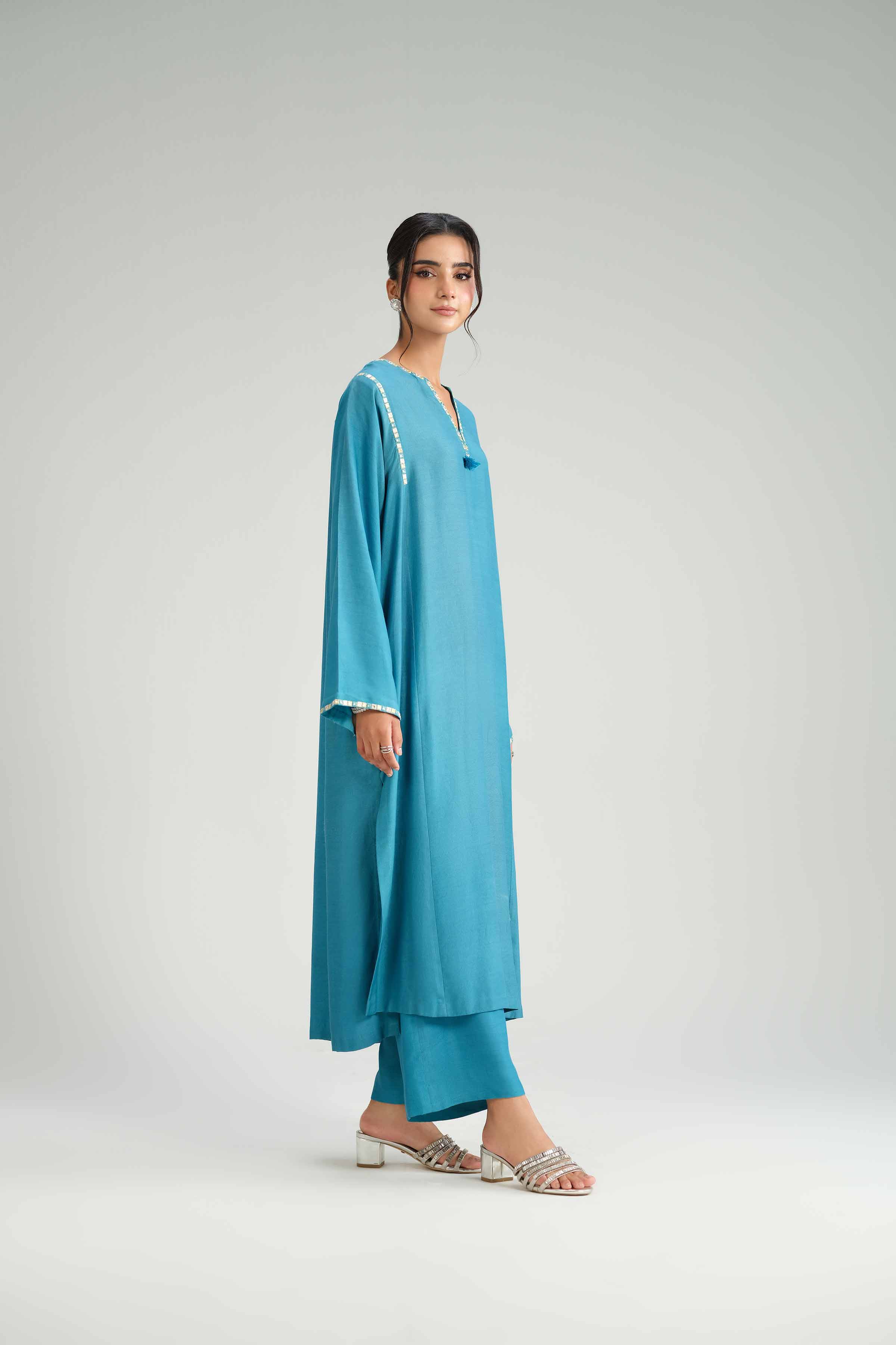 2 Piece - Basic Suit - KFW25-86 READY TO WEAR - LUXURY Blue Silk 2PC Solids