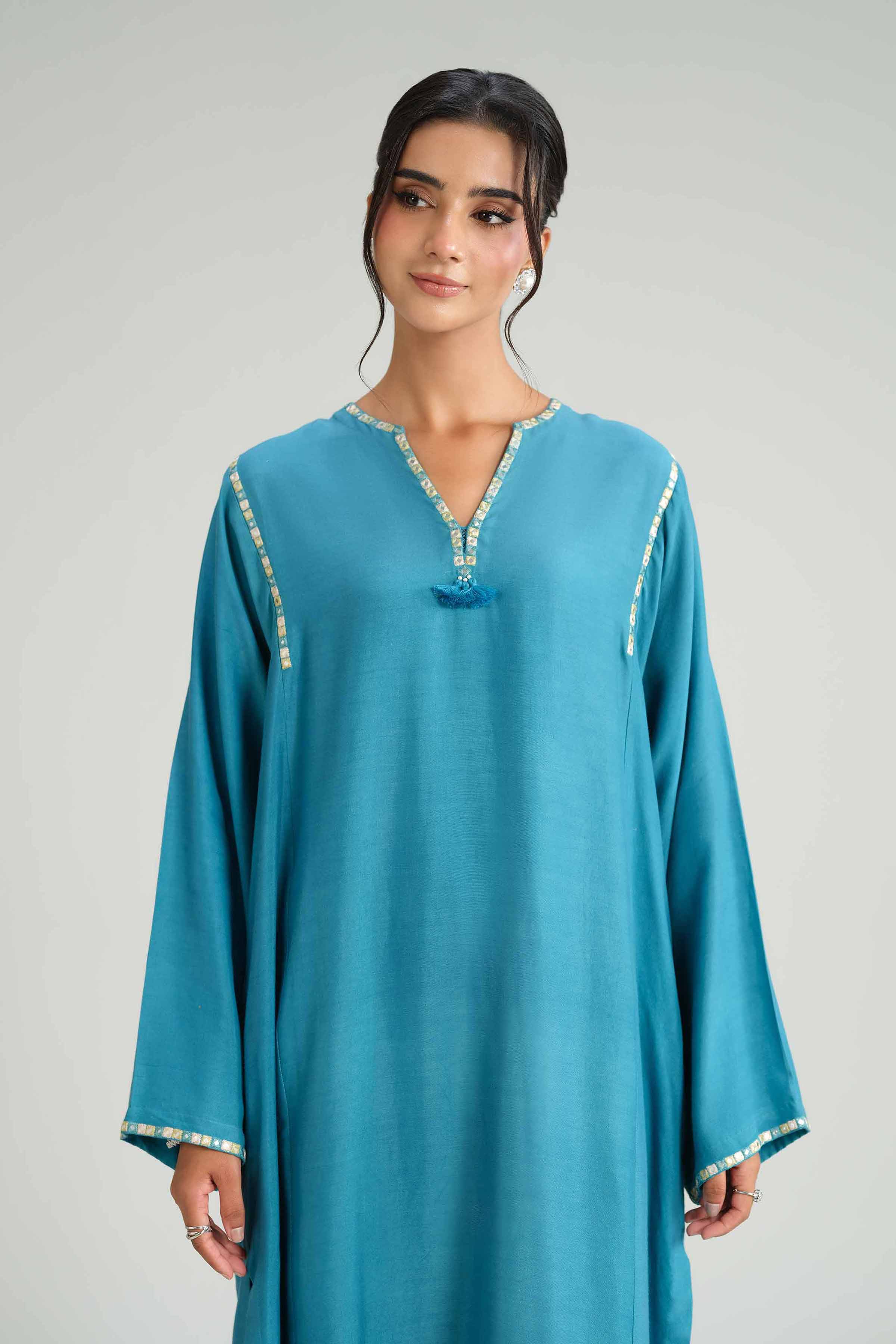 2 Piece - Basic Suit - KFW25-86 READY TO WEAR - LUXURY Blue Silk 2PC Solids