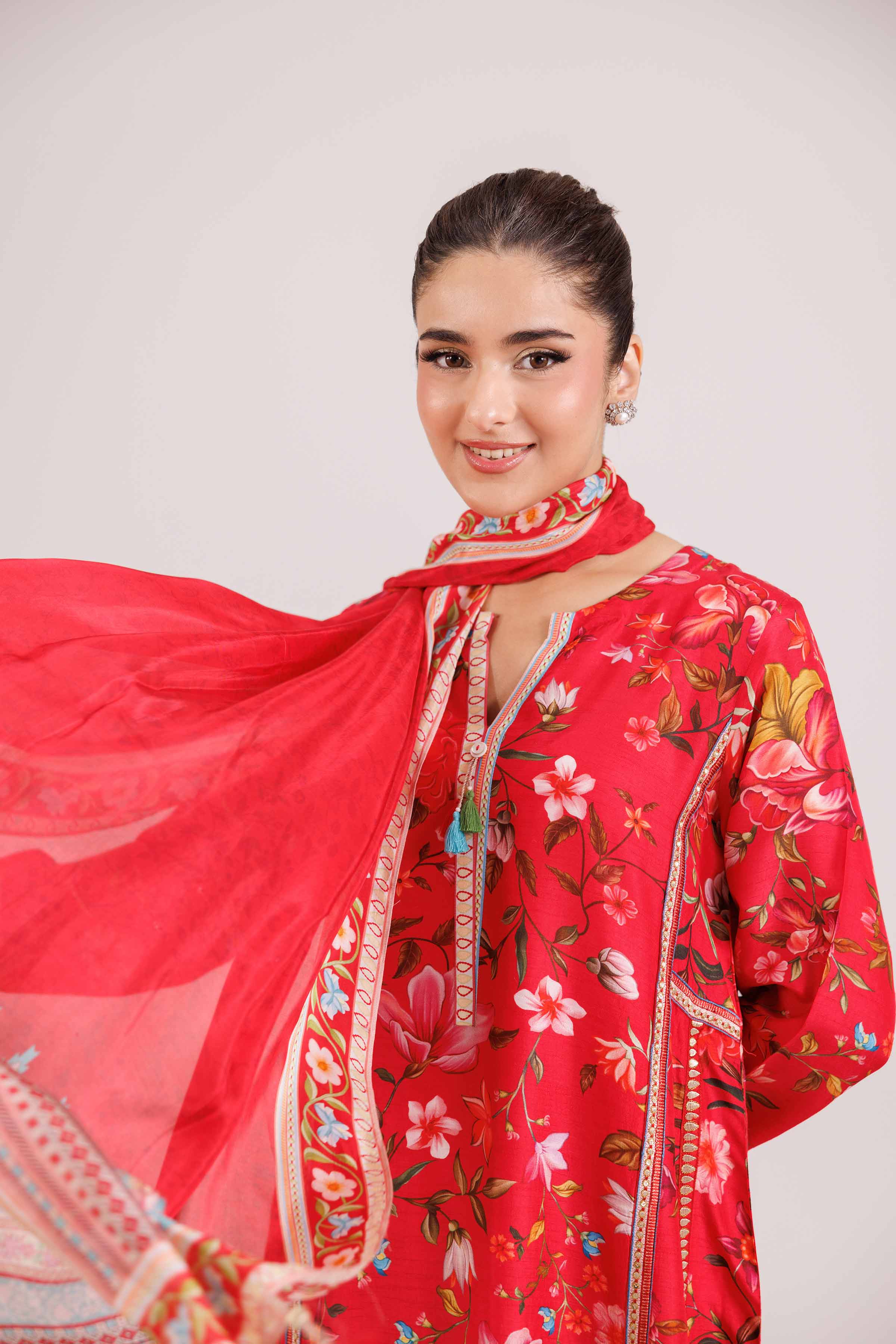 3 Piece - Printed Suit - KFW25-91 READY TO WEAR - LUXURY Pink Silk 3PC Printed