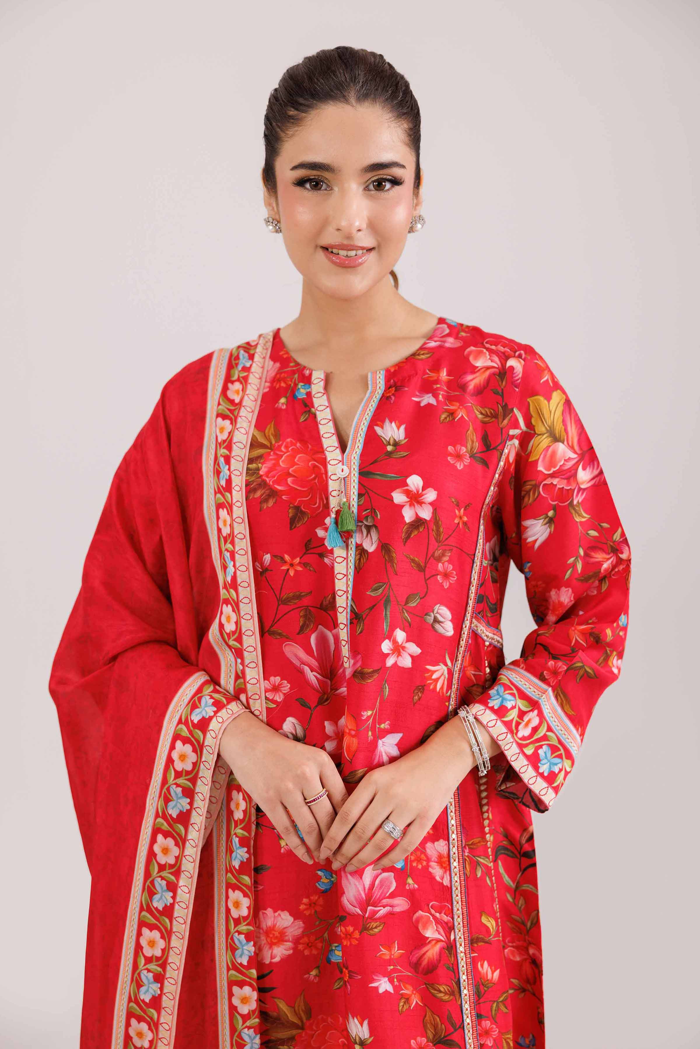 3 Piece - Printed Suit - KFW25-91 READY TO WEAR - LUXURY Pink Silk 3PC Printed