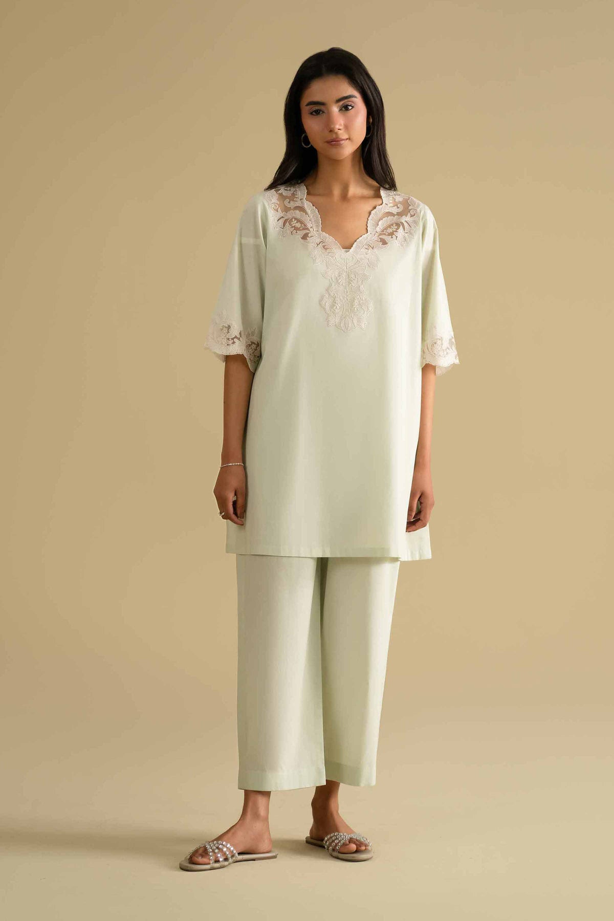 2 Piece - Embroidered Loungewear - KLS26-04Green Cambric 2PC Embroidered Nishat Australia