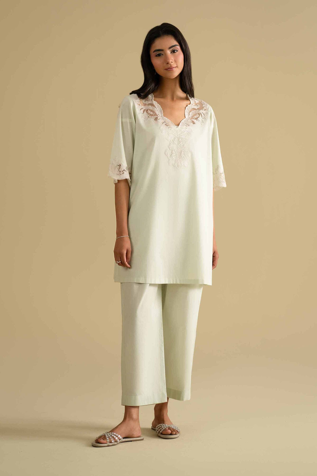 2 Piece - Embroidered Loungewear - KLS26-04Green Cambric 2PC Embroidered Nishat Australia