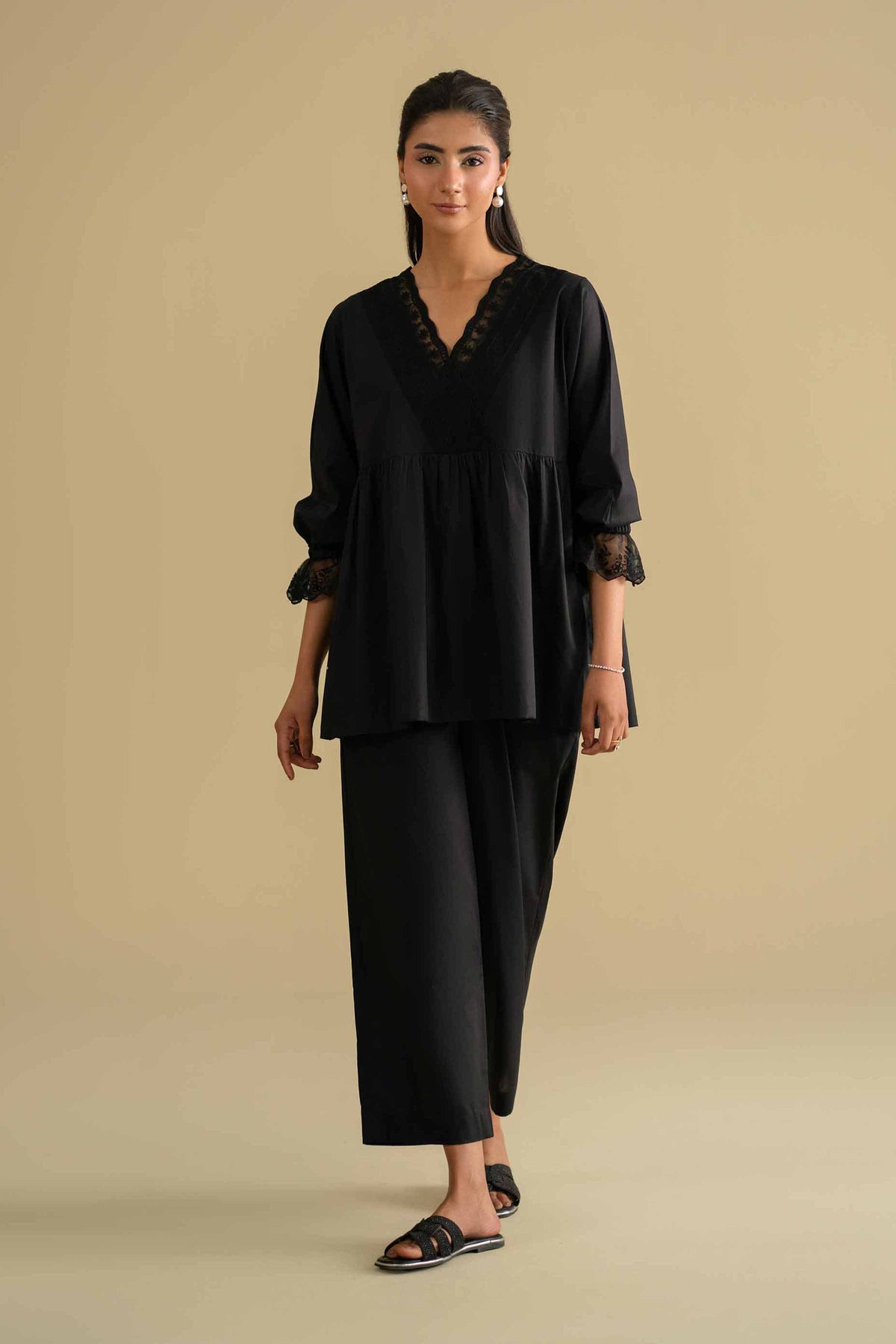 2 Piece - Embroidered Loungewear - KLS26-05Black Cambric 2PC Embroidered Nishat Australia