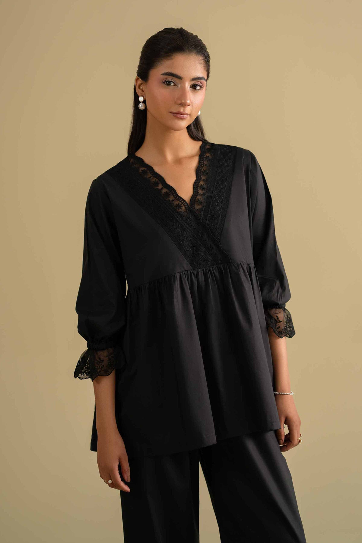 2 Piece - Embroidered Loungewear - KLS26-05Black Cambric 2PC Embroidered Nishat Australia