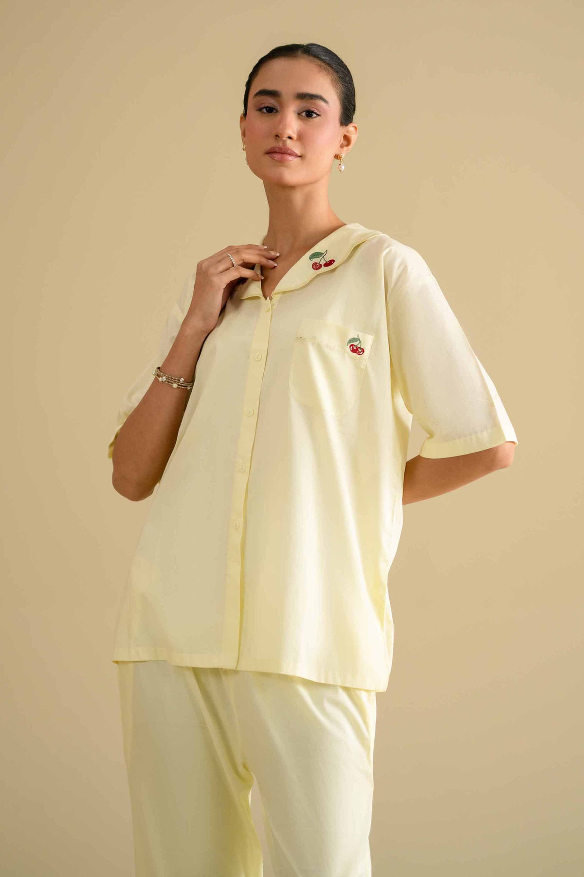 2 Piece - Embroidered Loungewear - KLS26-06Yellow Cambric 2PC Embroidered Nishat Australia