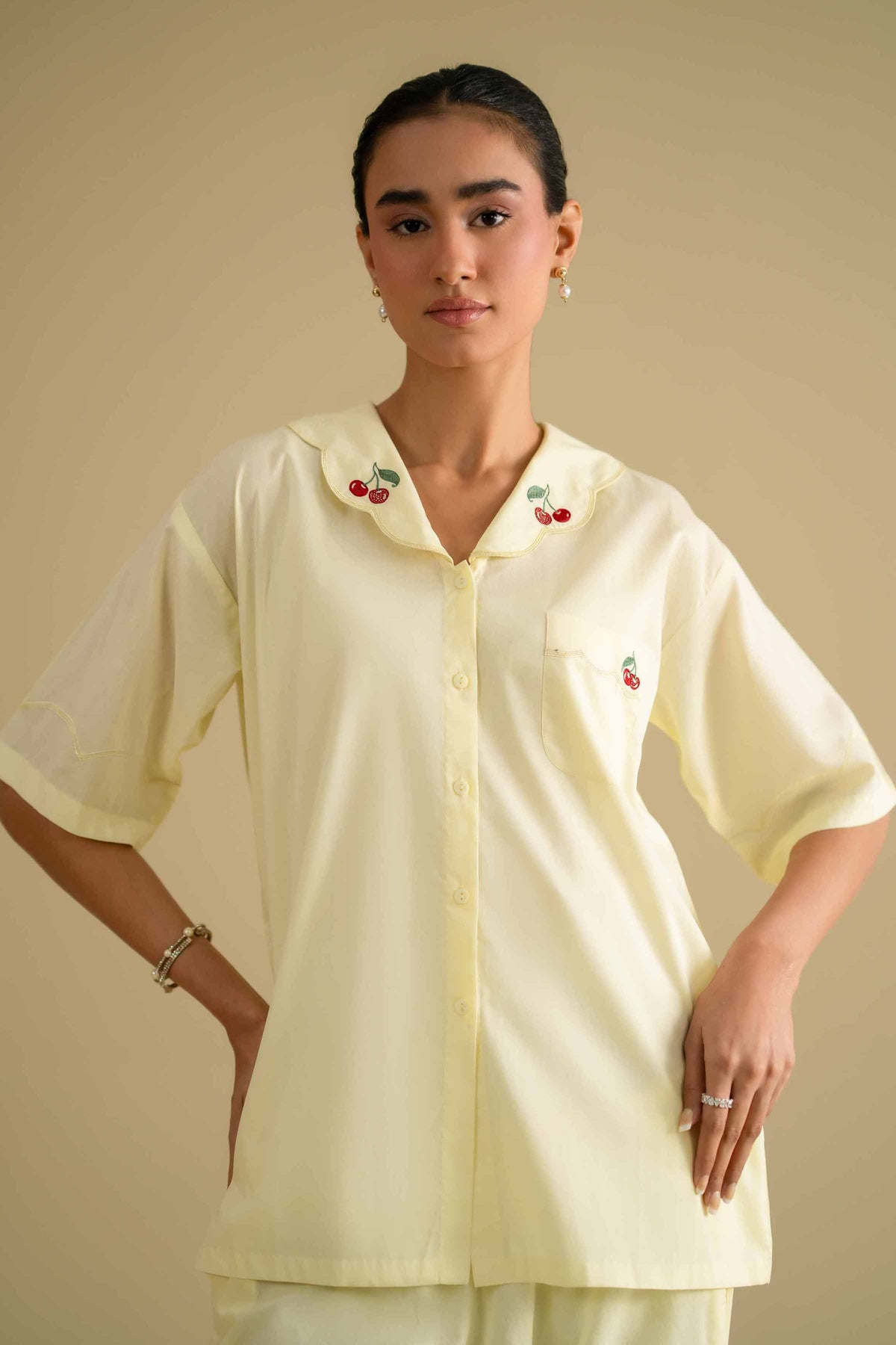 2 Piece - Embroidered Loungewear - KLS26-06Yellow Cambric 2PC Embroidered Nishat Australia