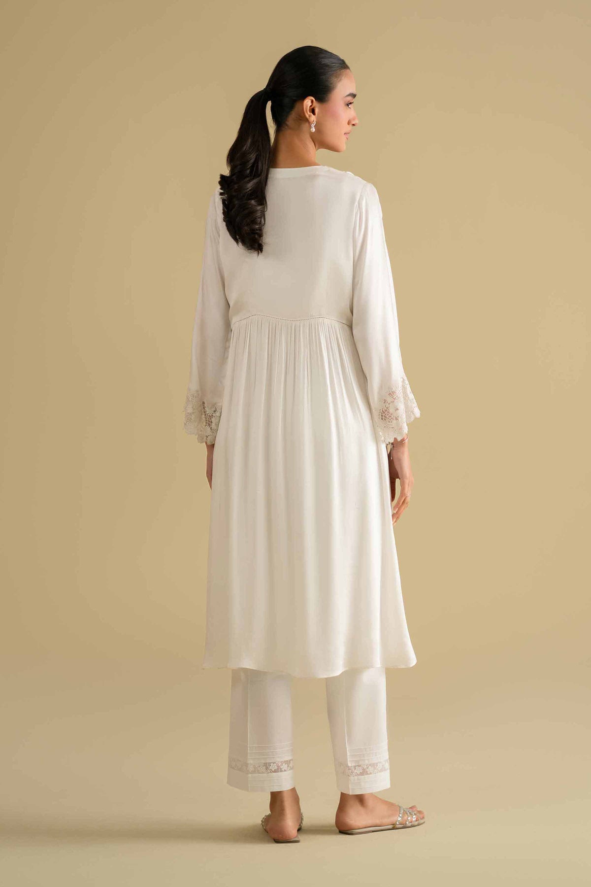Embroidered Loungewear Gown - KLS26-11White Silk 1PC Embroidered Nishat Australia