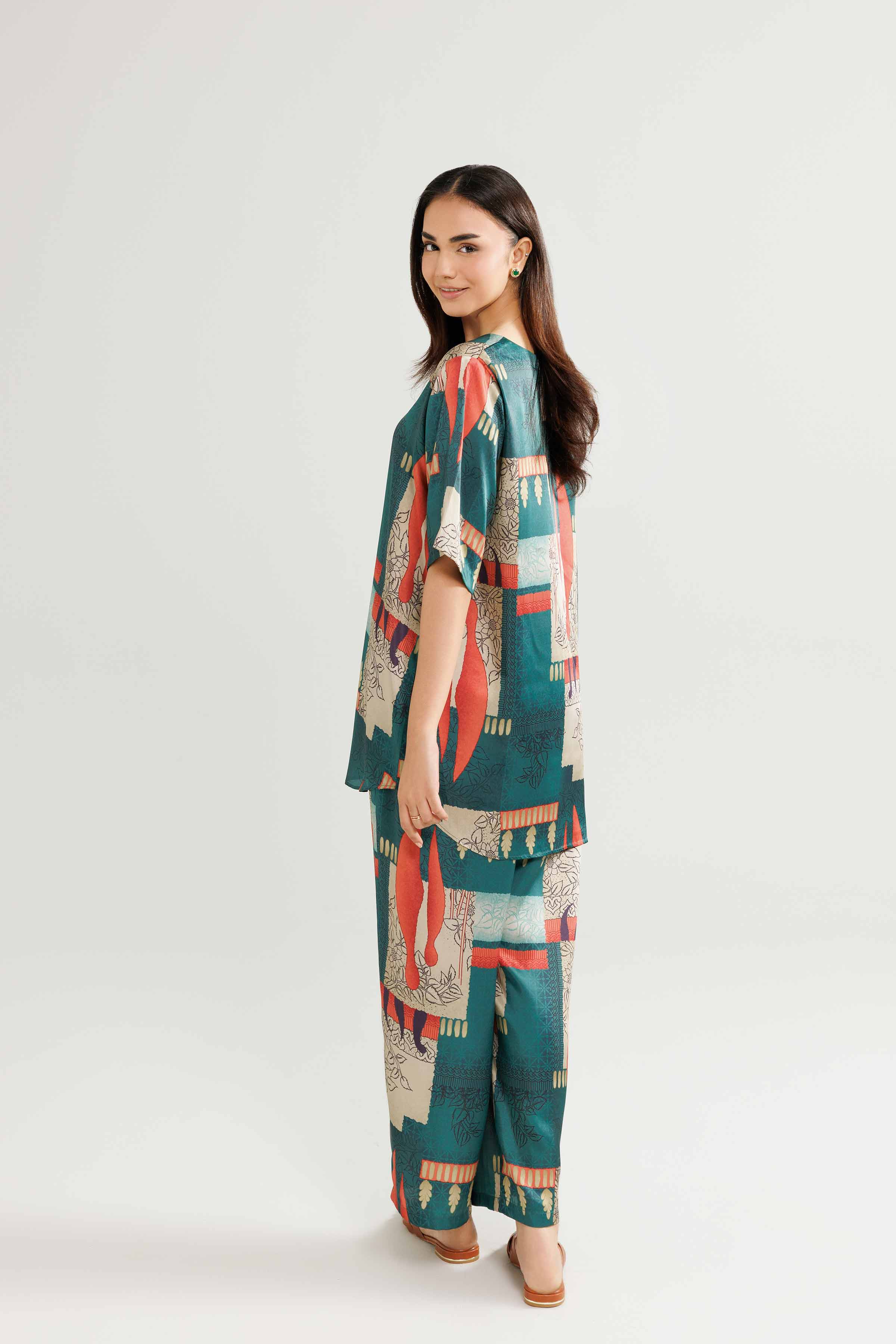 2 Piece - Printed Loungewear - KLW25-06 READY TO WEAR Green Silk 2PC Solids