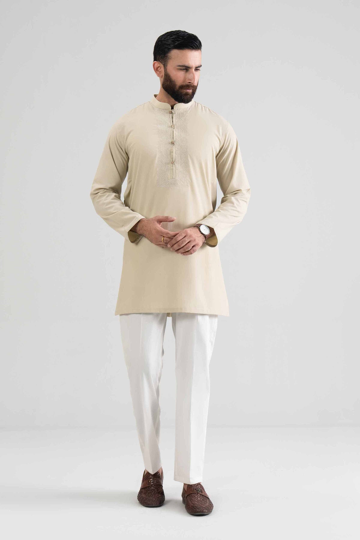 Embroidered Kurta - NQ26-009 Beige Wash & Wear 1PC Embroidered Nishat Australia