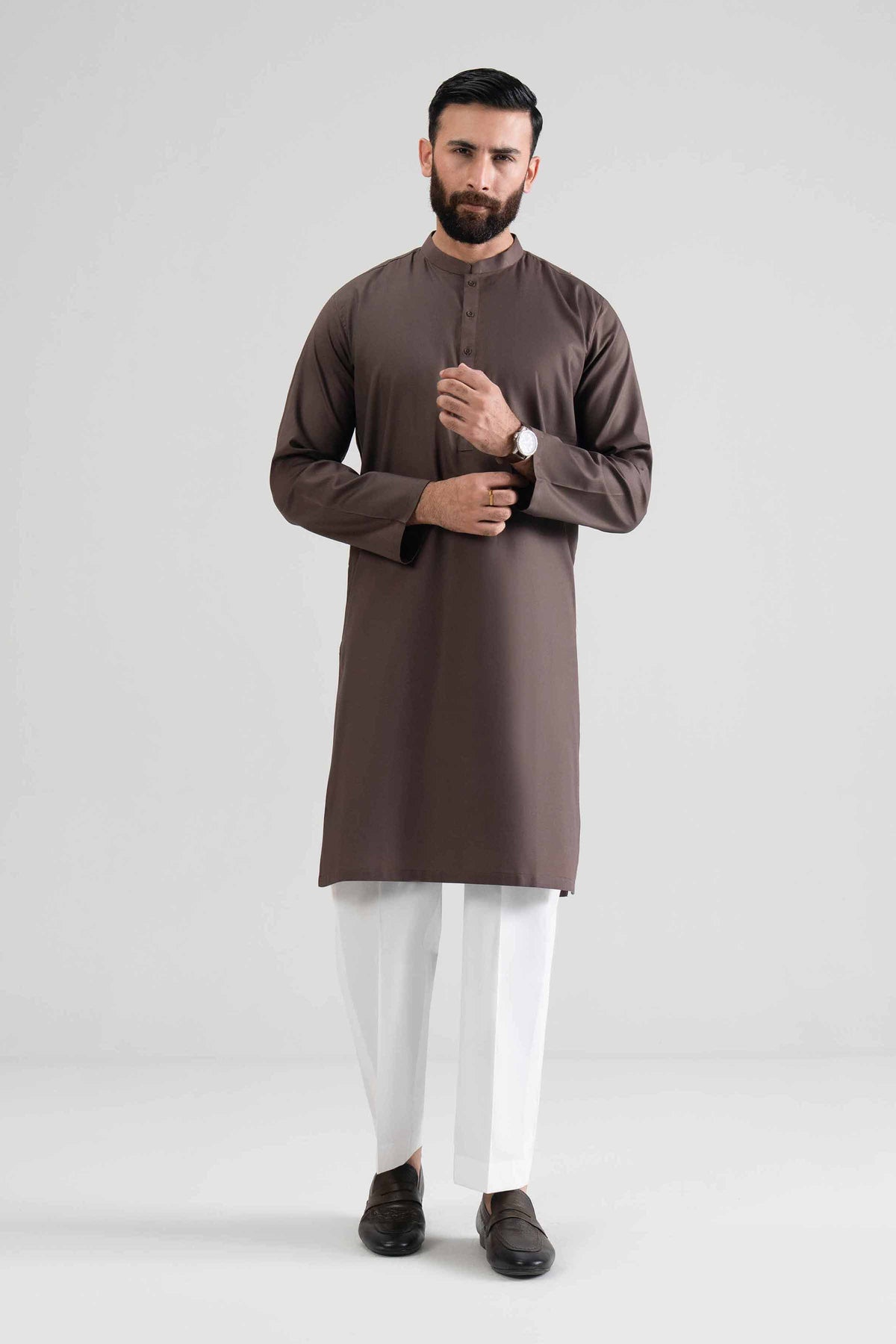 Solid Kurta - NQ26-011 Brown Cotton 1PC Solids Nishat Australia