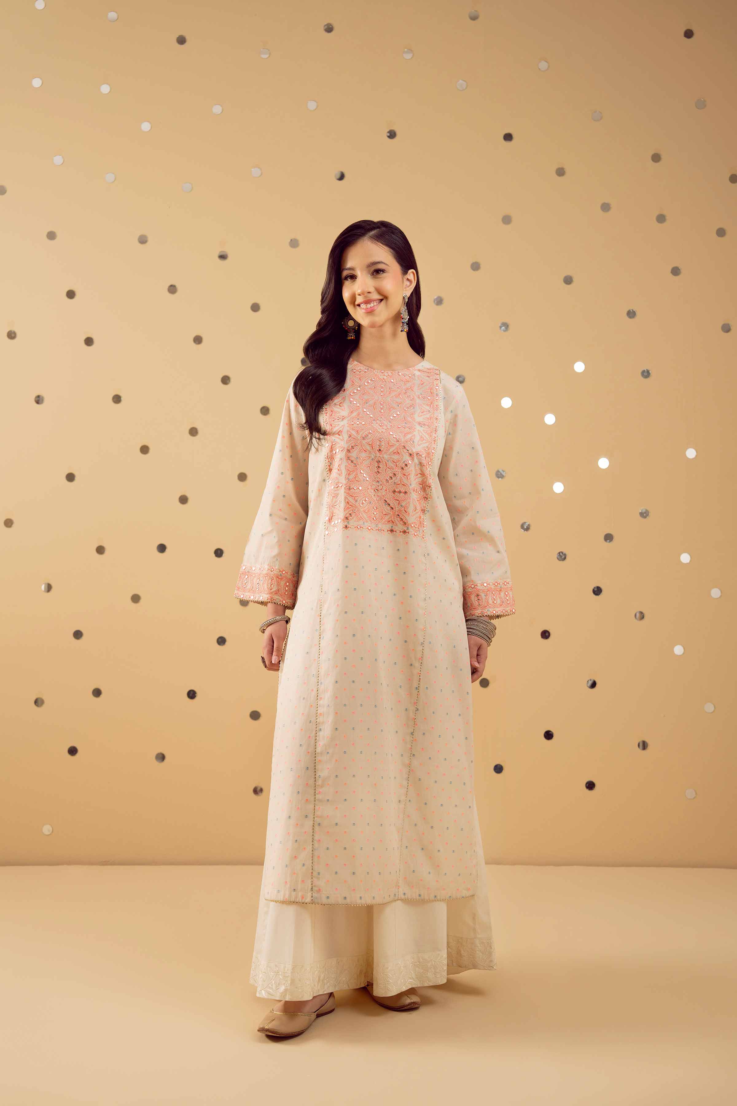 Embroidered Shirt - PE25-176 READY TO WEAR White Jacquard 1PC Embroidered