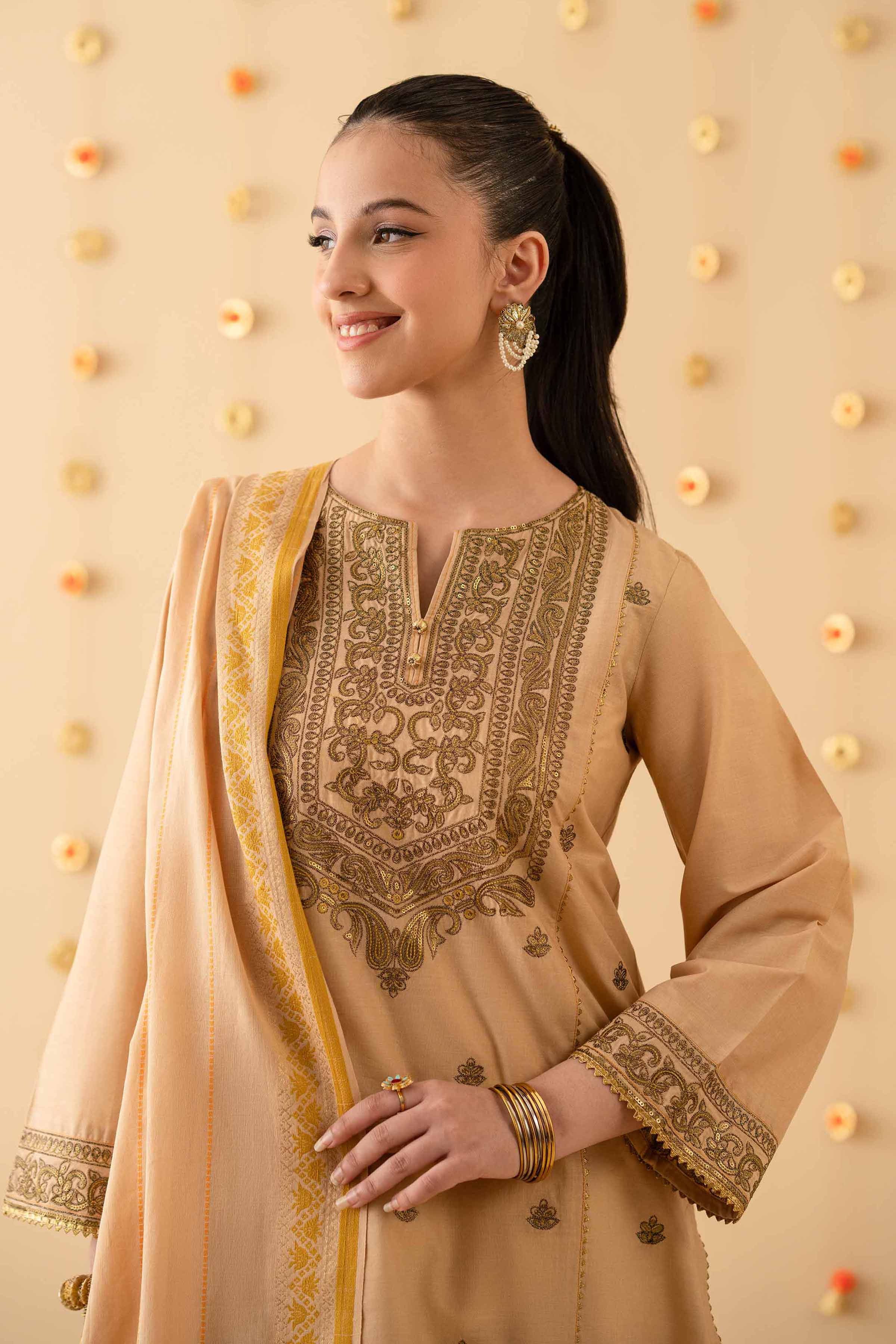 3 Piece - Embroidered Suit - PE25-184 READY TO WEAR Yellow Cambric 3PC Embroidered