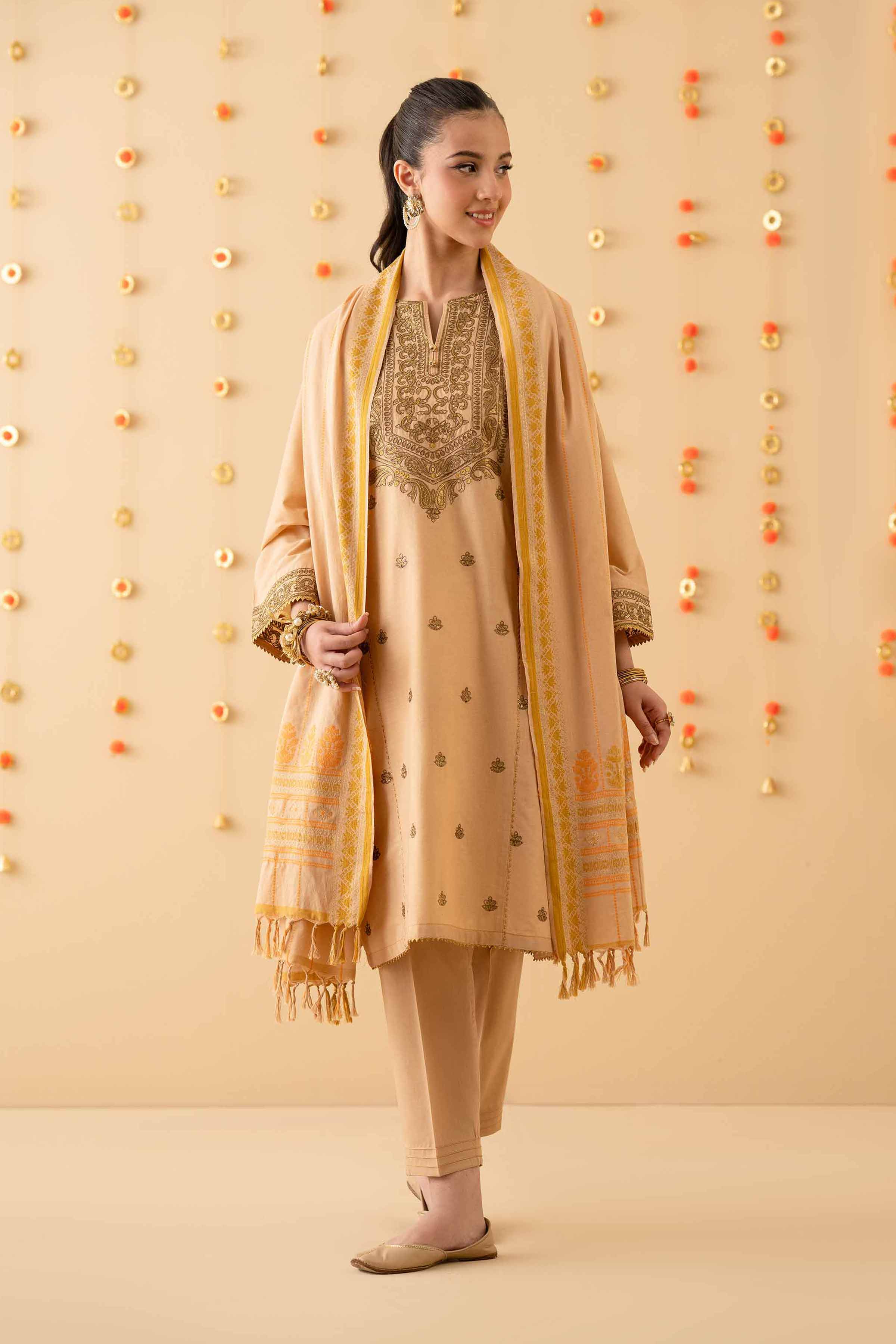 3 Piece - Embroidered Suit - PE25-184 READY TO WEAR Yellow Cambric 3PC Embroidered