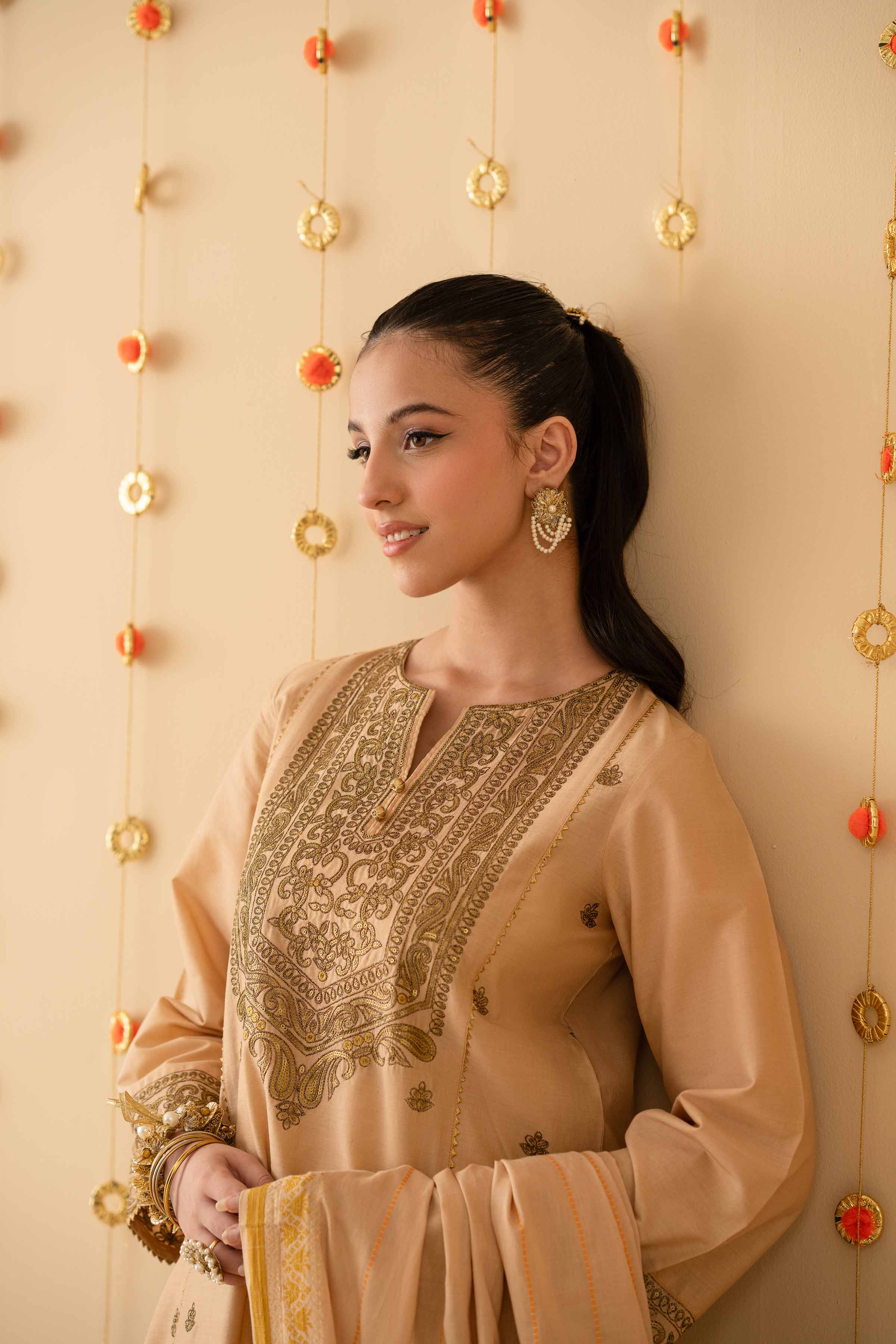 3 Piece - Embroidered Suit - PE25-184 READY TO WEAR Yellow Cambric 3PC Embroidered