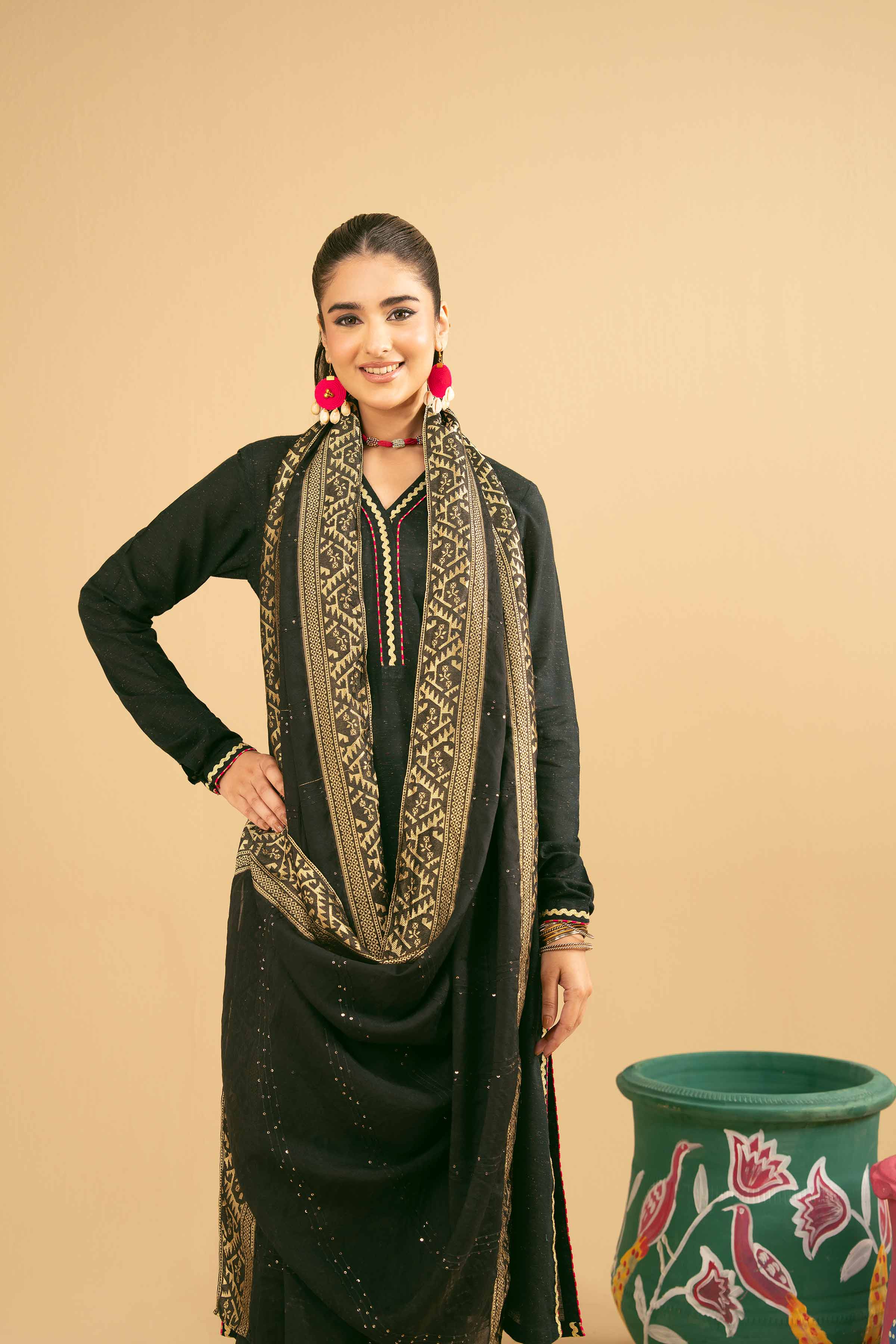 3 Piece - Basic Suit - PE25-186 READY TO WEAR Black Yarn Dyed 3 Pieces Solids