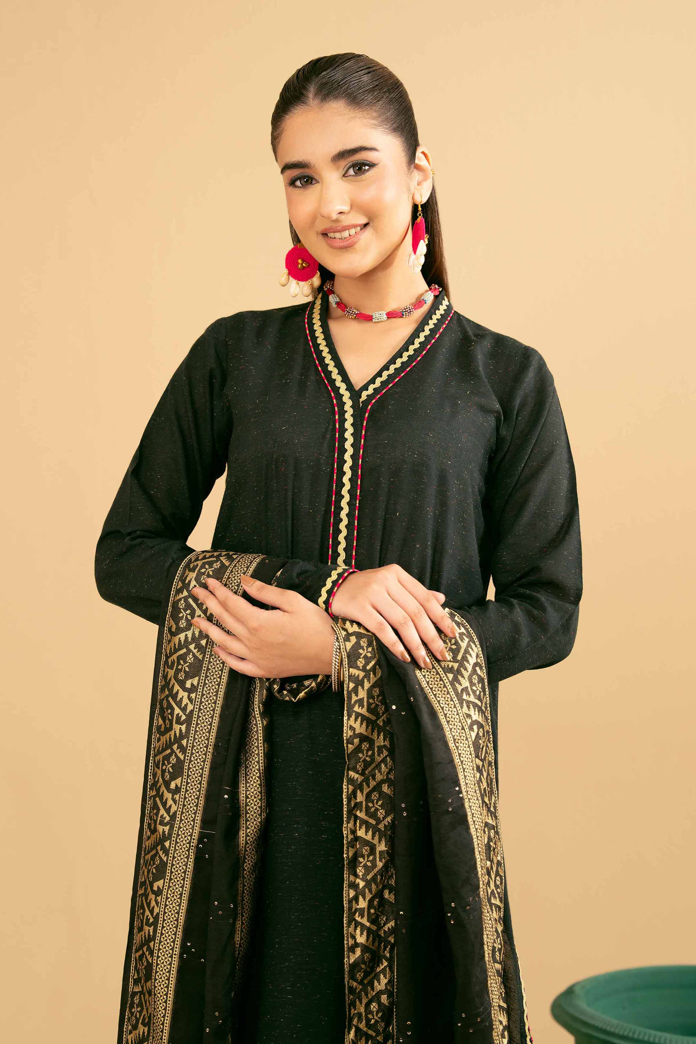 3 Piece - Basic Suit - PE25-186 READY TO WEAR Black Yarn Dyed 3 Pieces Solids