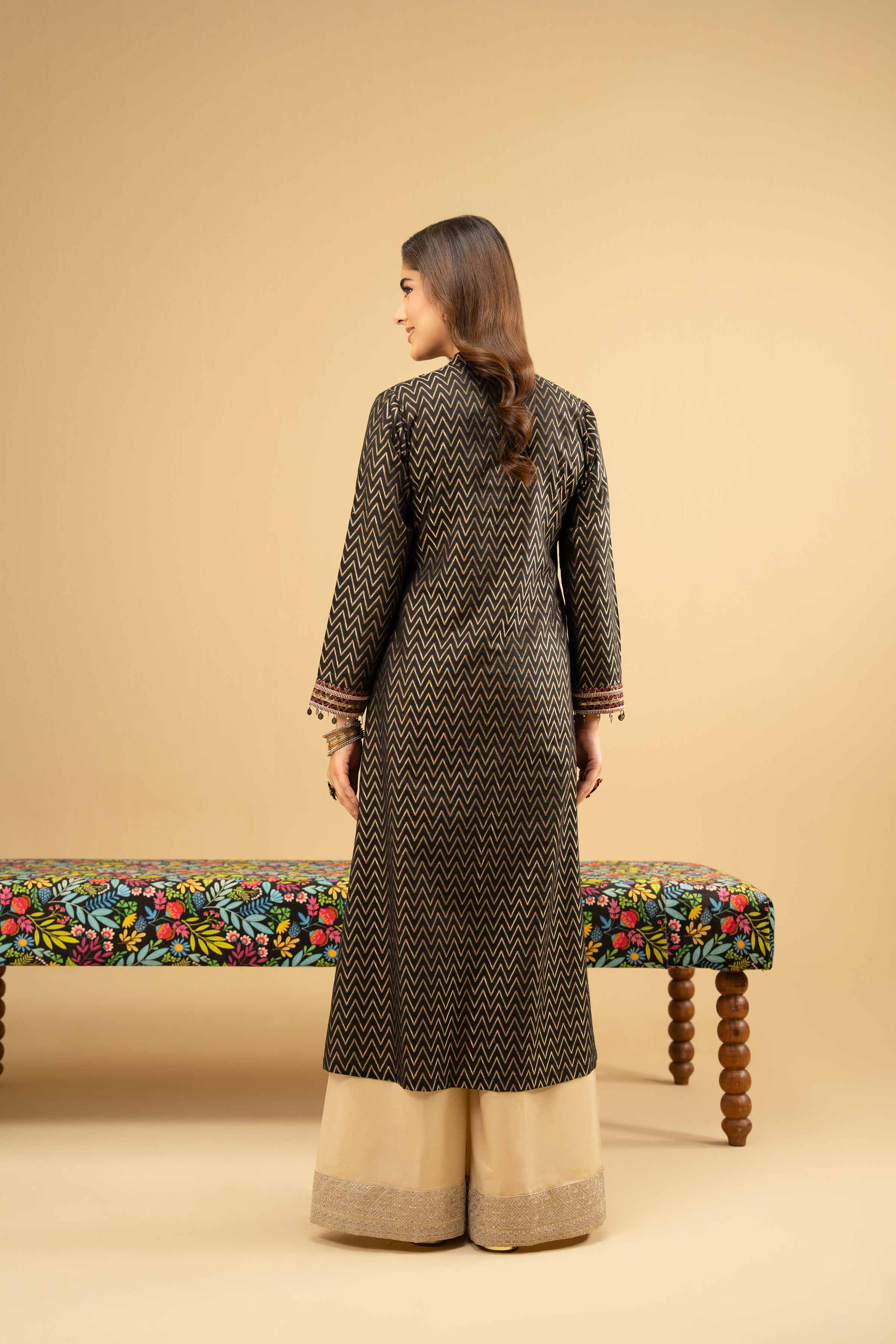 Embroidered Shirt - PE25-348 READY TO WEAR Black Jacquard 1PC Embroidered